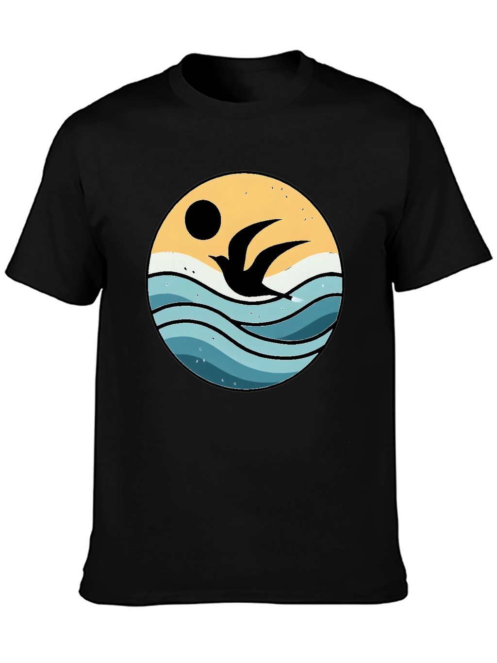Ocean Bird Graphic Tee - Black Cotton Comfort