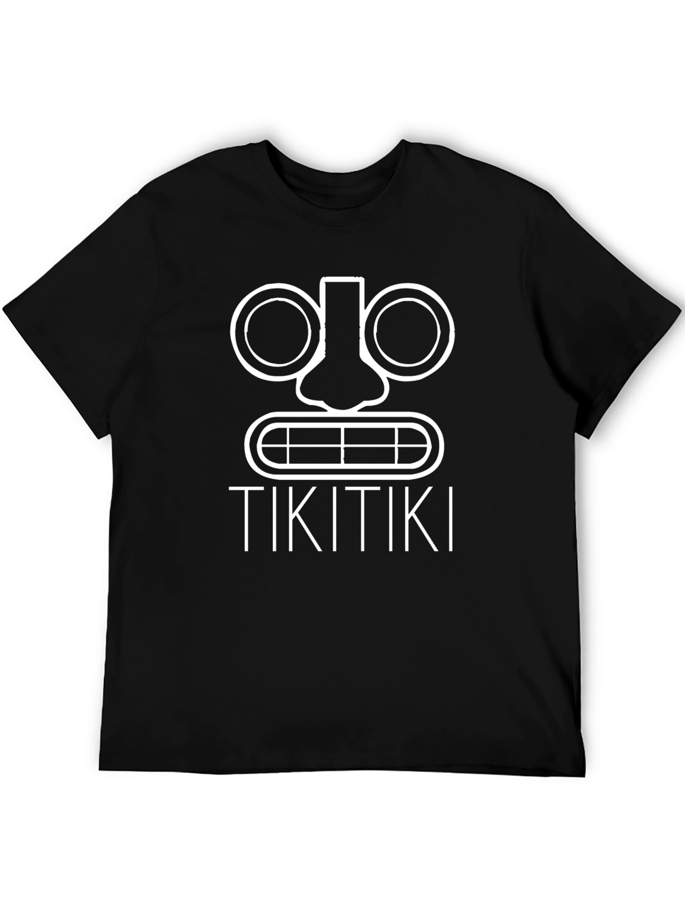 Tiki Face Graphic Print Black T-Shirt