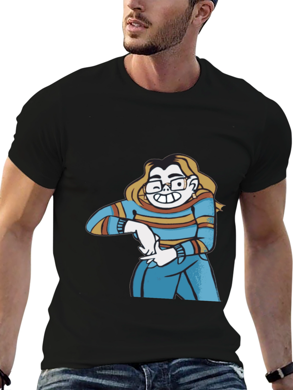 Cartoon Character Graphic Print Black T-Shirt