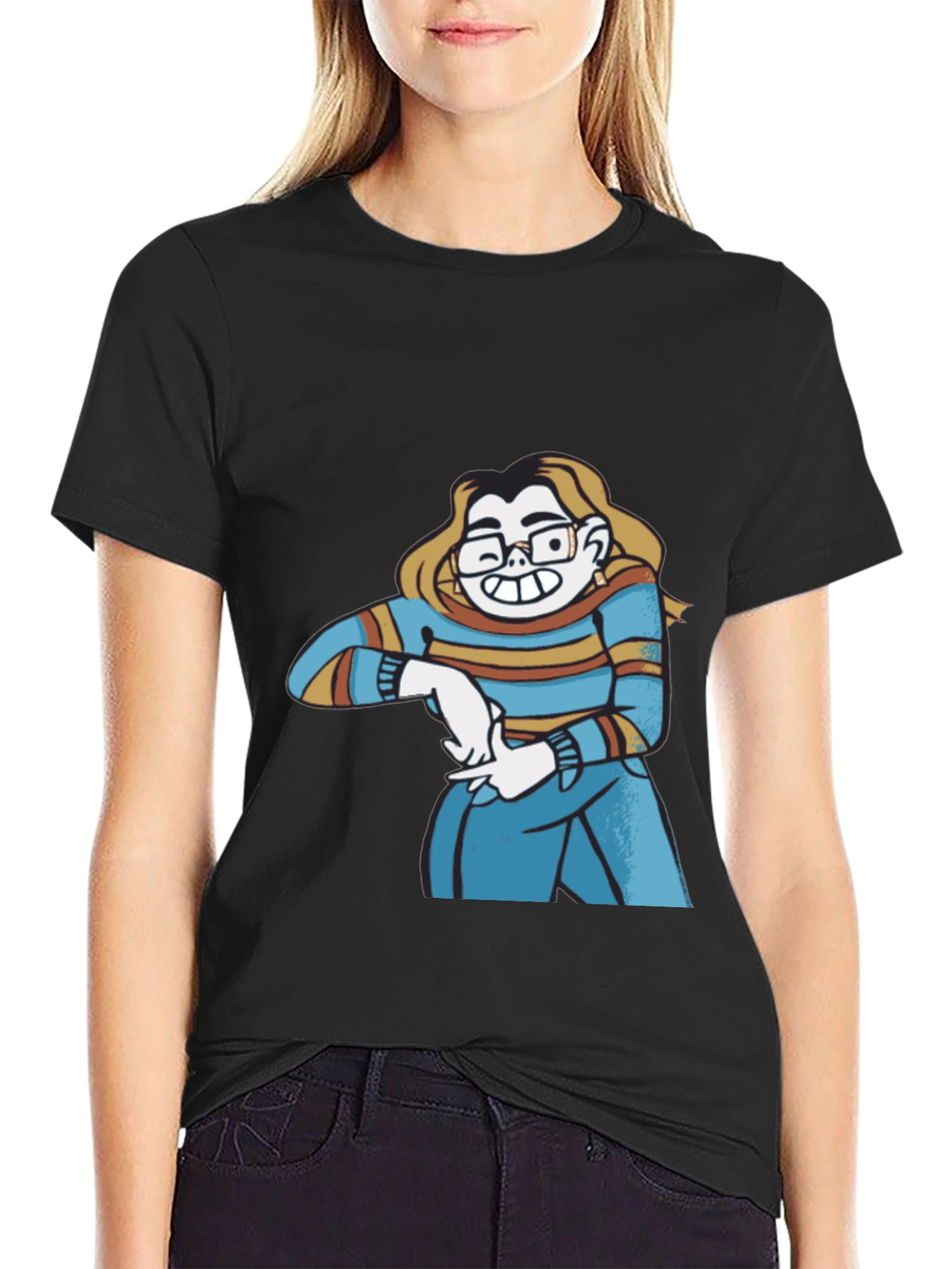 Cartoon Character Graphic Print Black T-Shirt