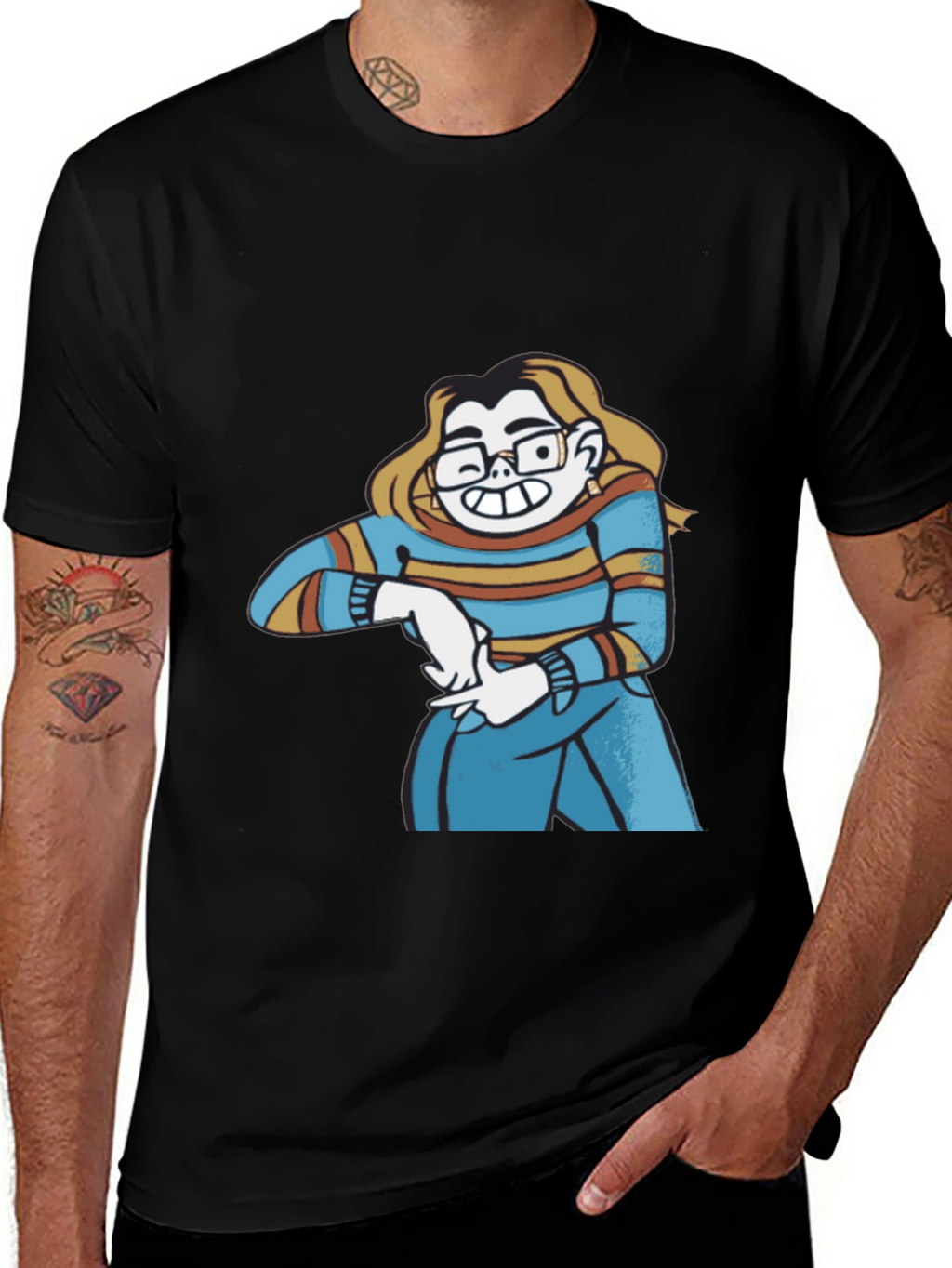 Cartoon Character Graphic Print Black T-Shirt