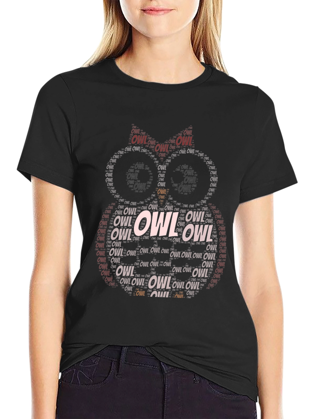 Word Art Owl T-Shirt - Black Cotton Tee