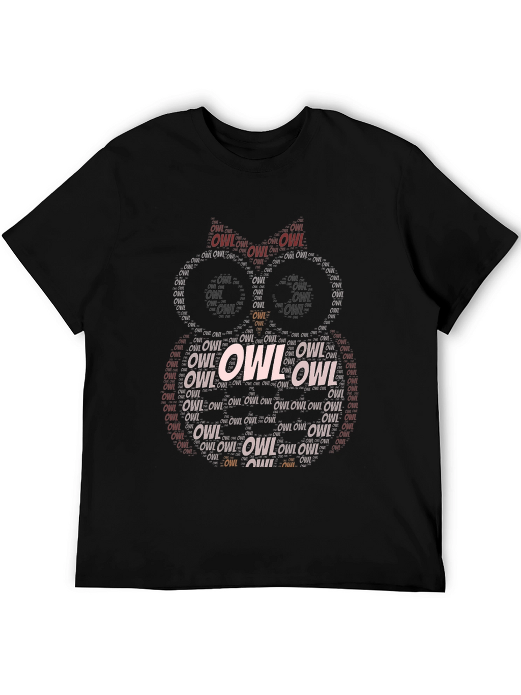 Word Art Owl T-Shirt - Black Cotton Tee