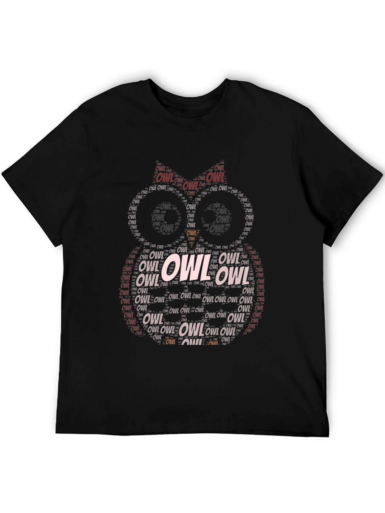 Word Art Owl T-Shirt - Black Cotton Tee