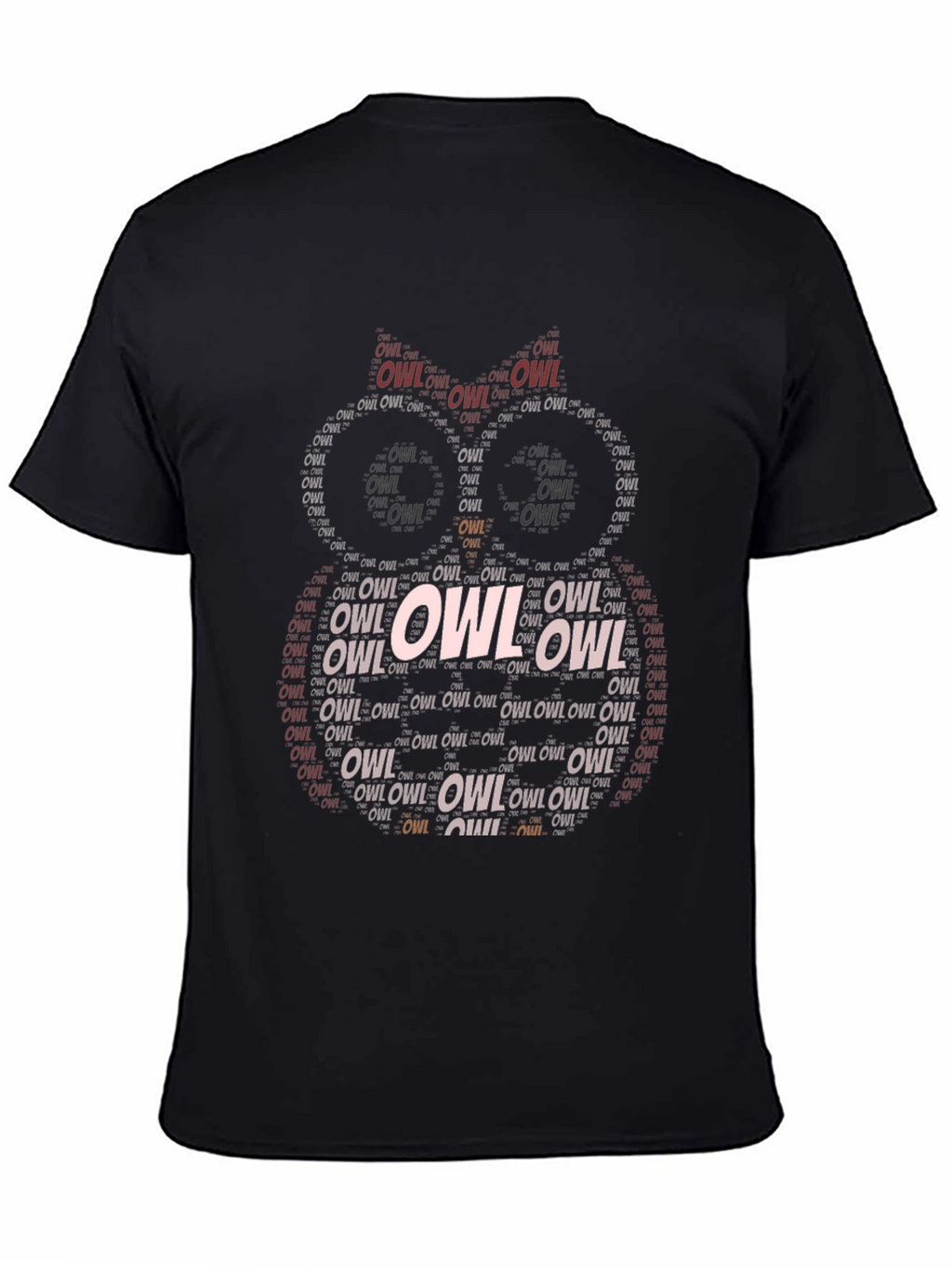 Word Art Owl T-Shirt - Black Cotton Tee