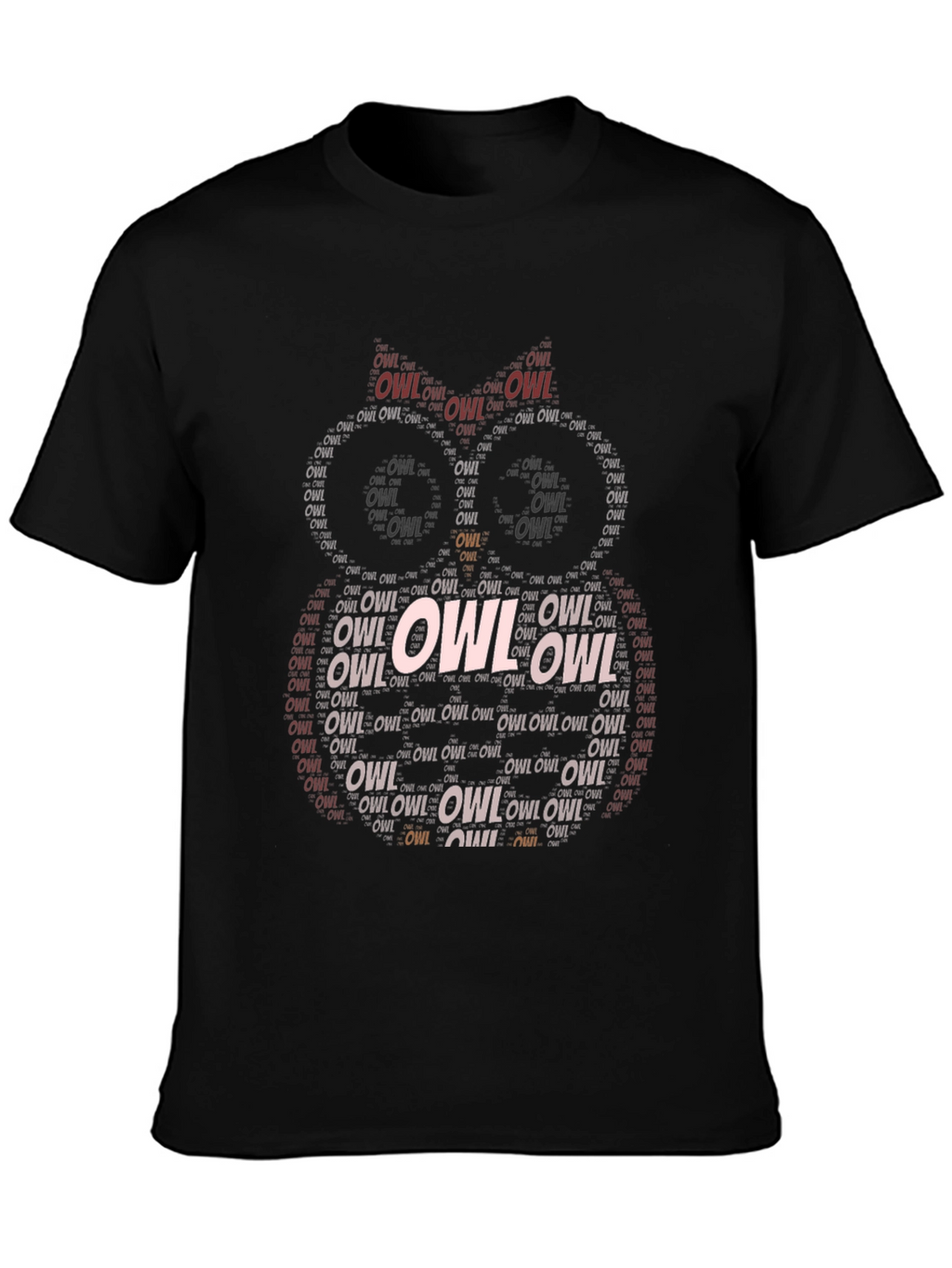 Word Art Owl T-Shirt - Black Cotton Tee