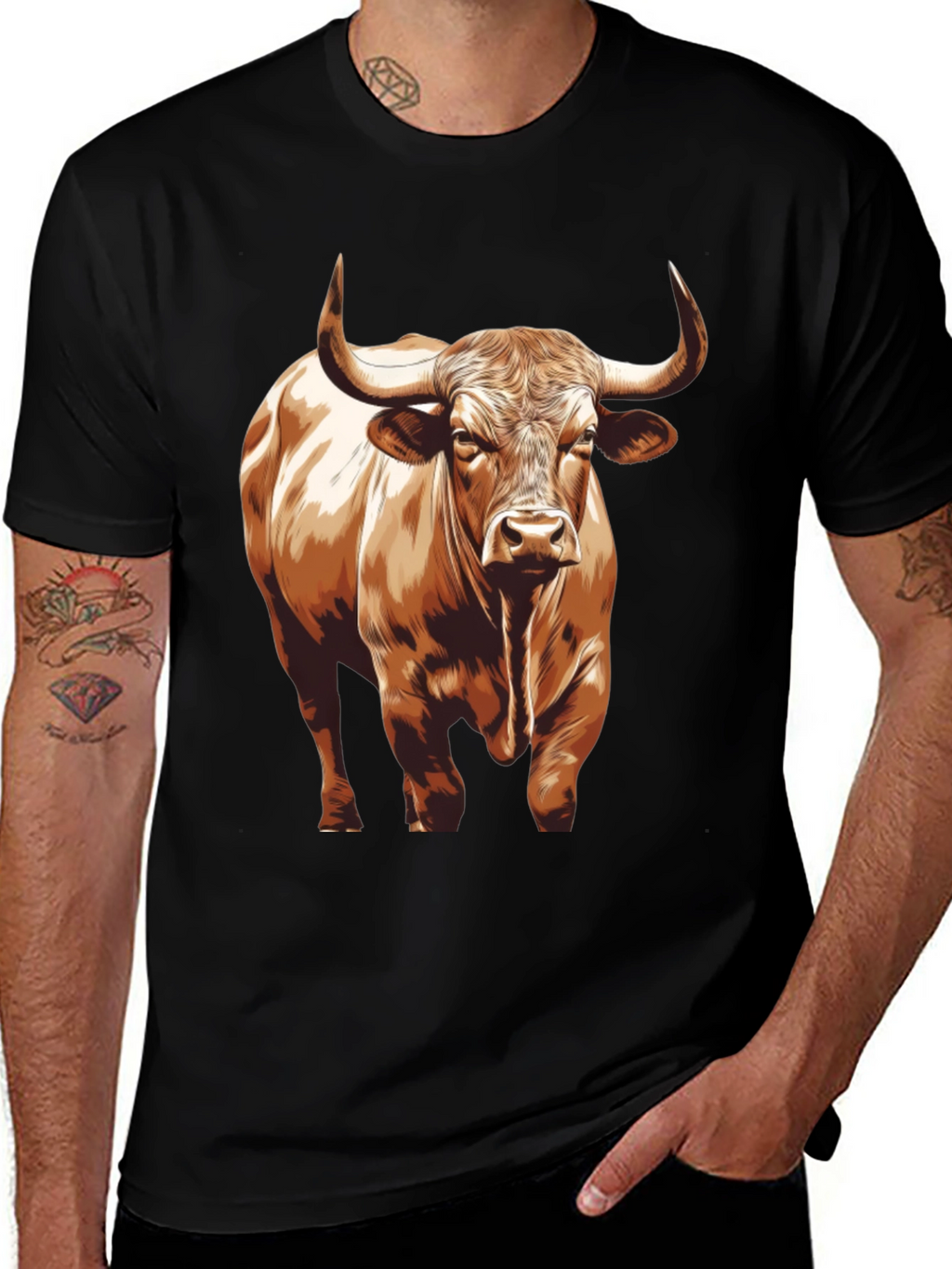 Bull Graphic T-Shirt - Black Cotton Tee