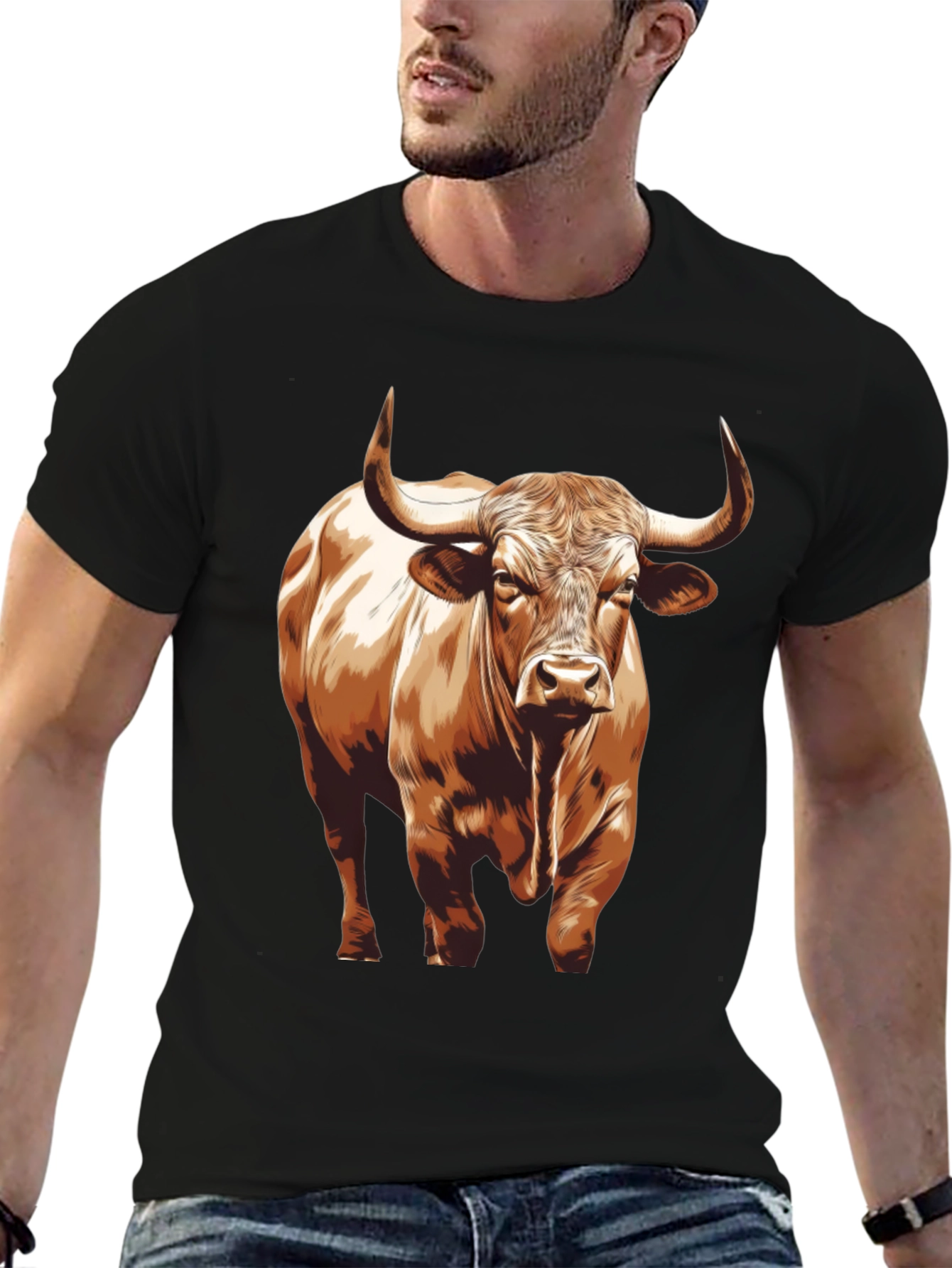 Bull Graphic T-Shirt - Black Cotton Tee