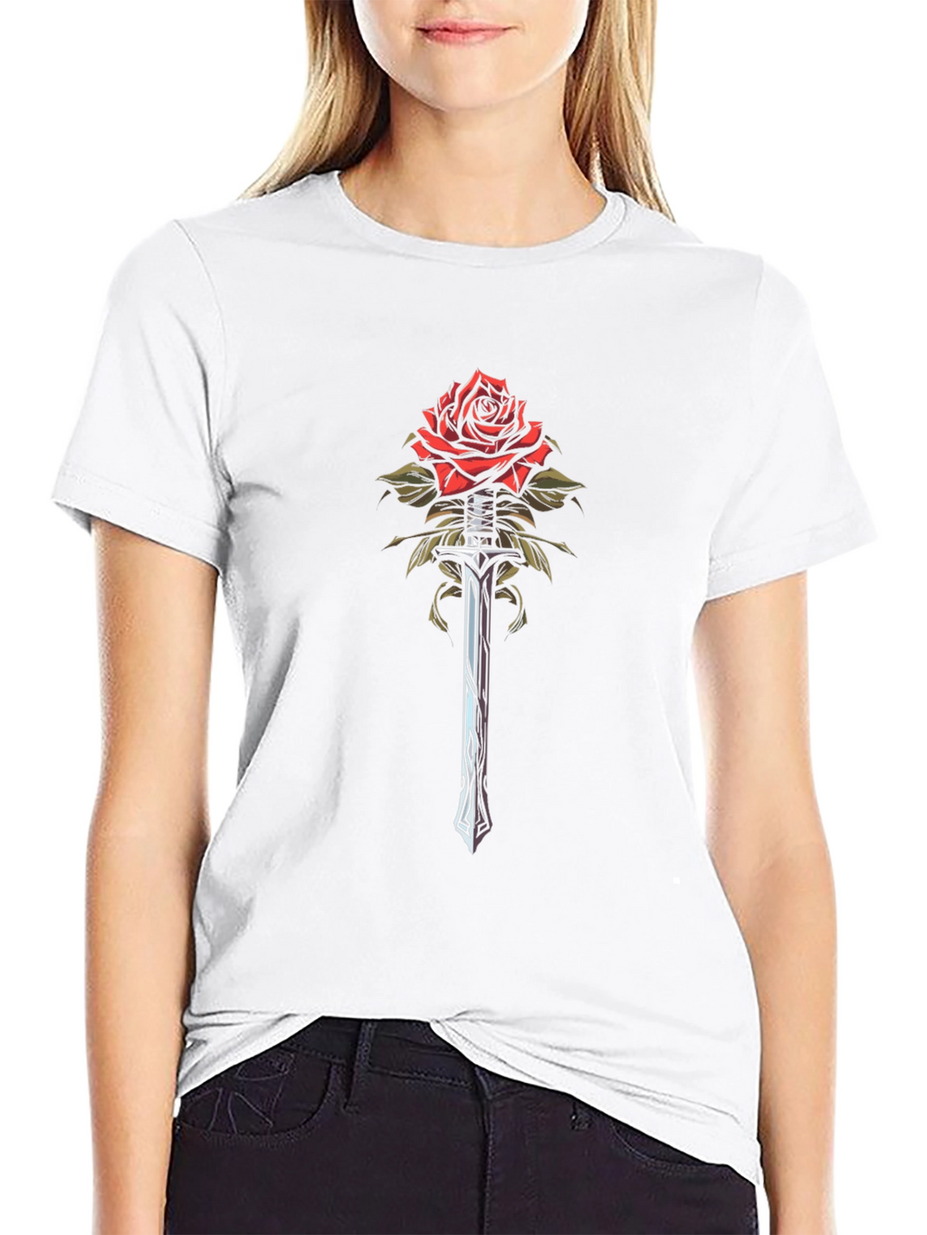 Rose and Sword Graphic Tee - Unique Design
