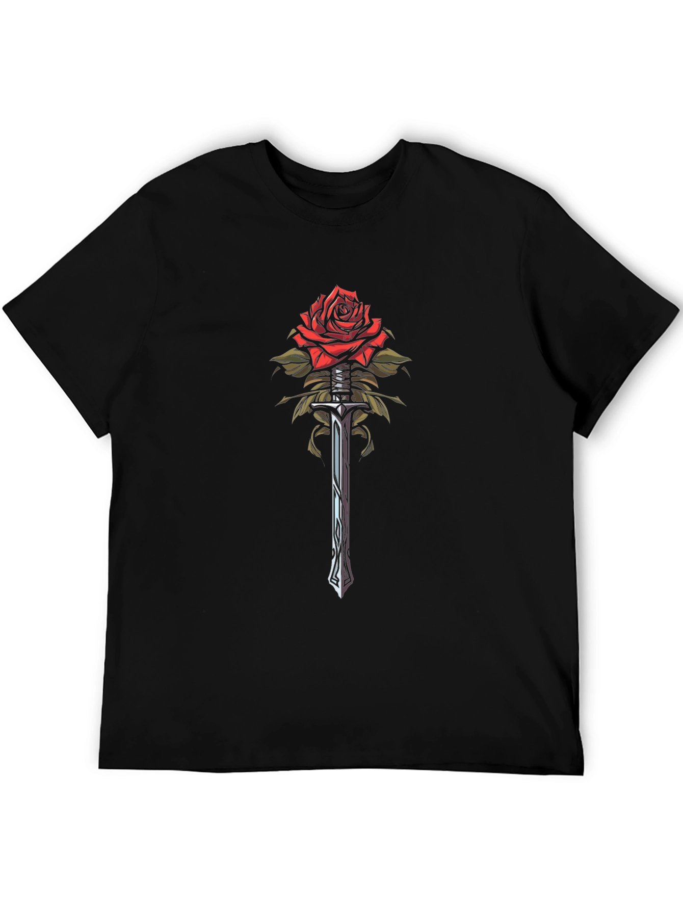 Rose and Sword Graphic Tee - Unique Design