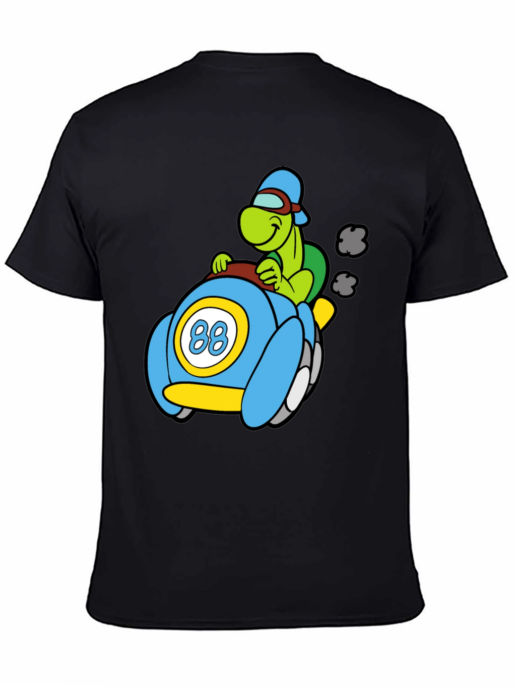 Cartoon Turtle Racer Black T-Shirt