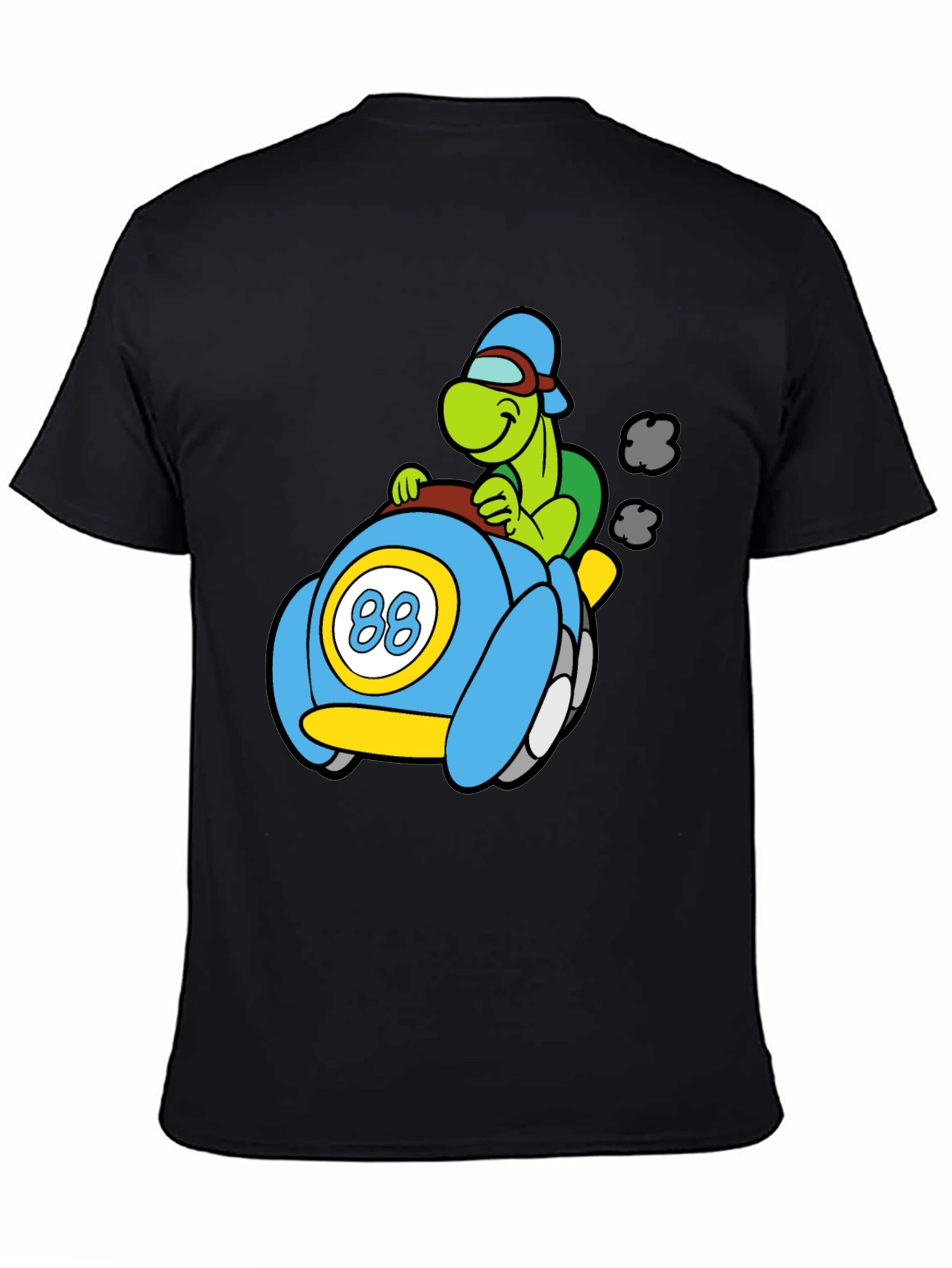 Cartoon Turtle Racer Black T-Shirt