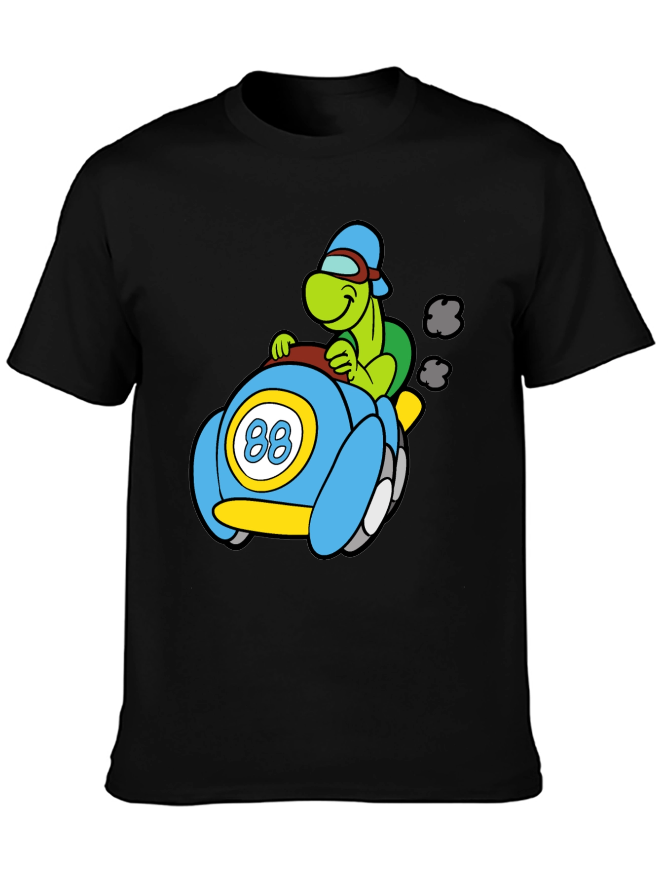 Cartoon Turtle Racer Black T-Shirt