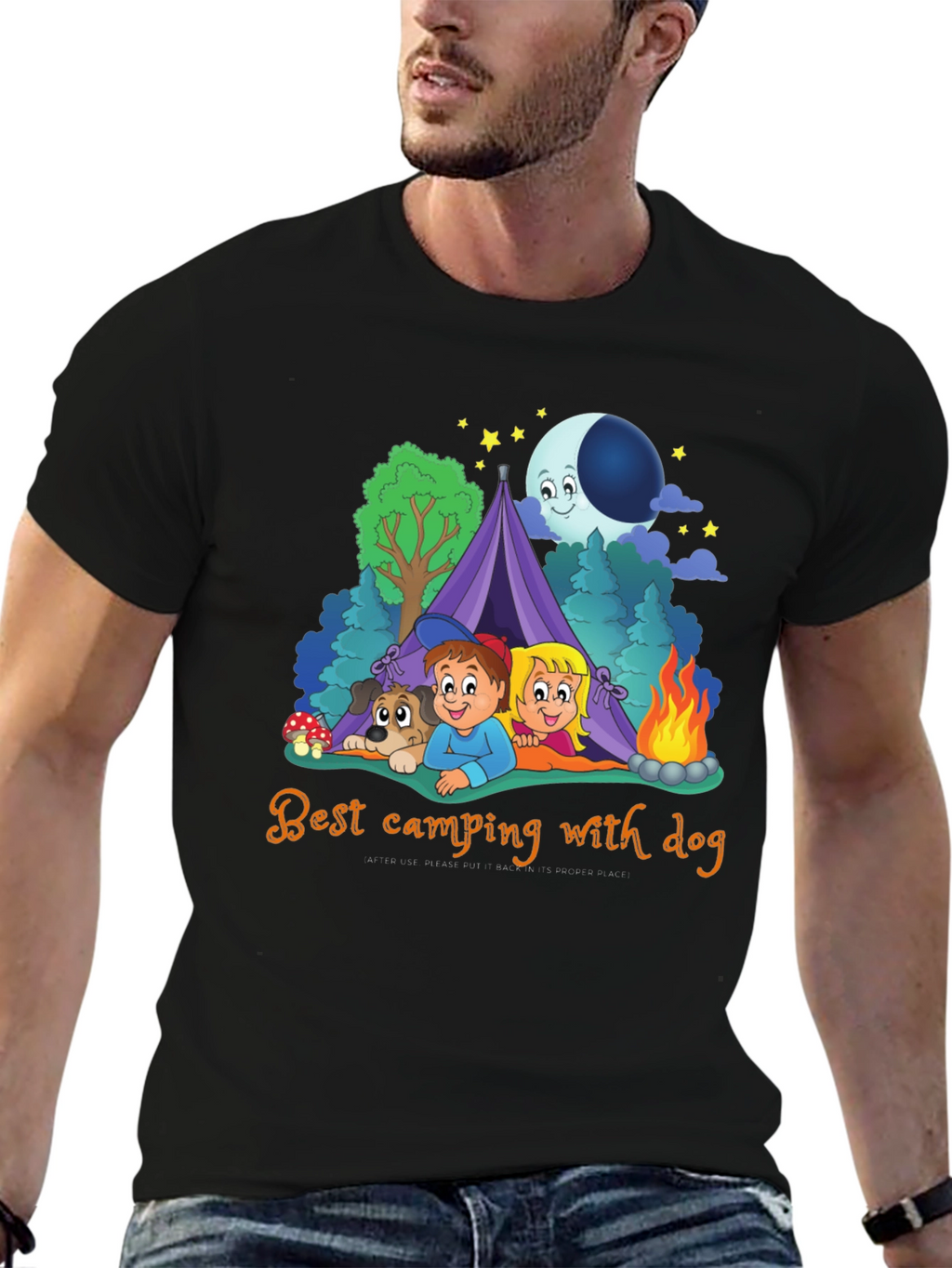 Camping with Dog Graphic T-Shirt