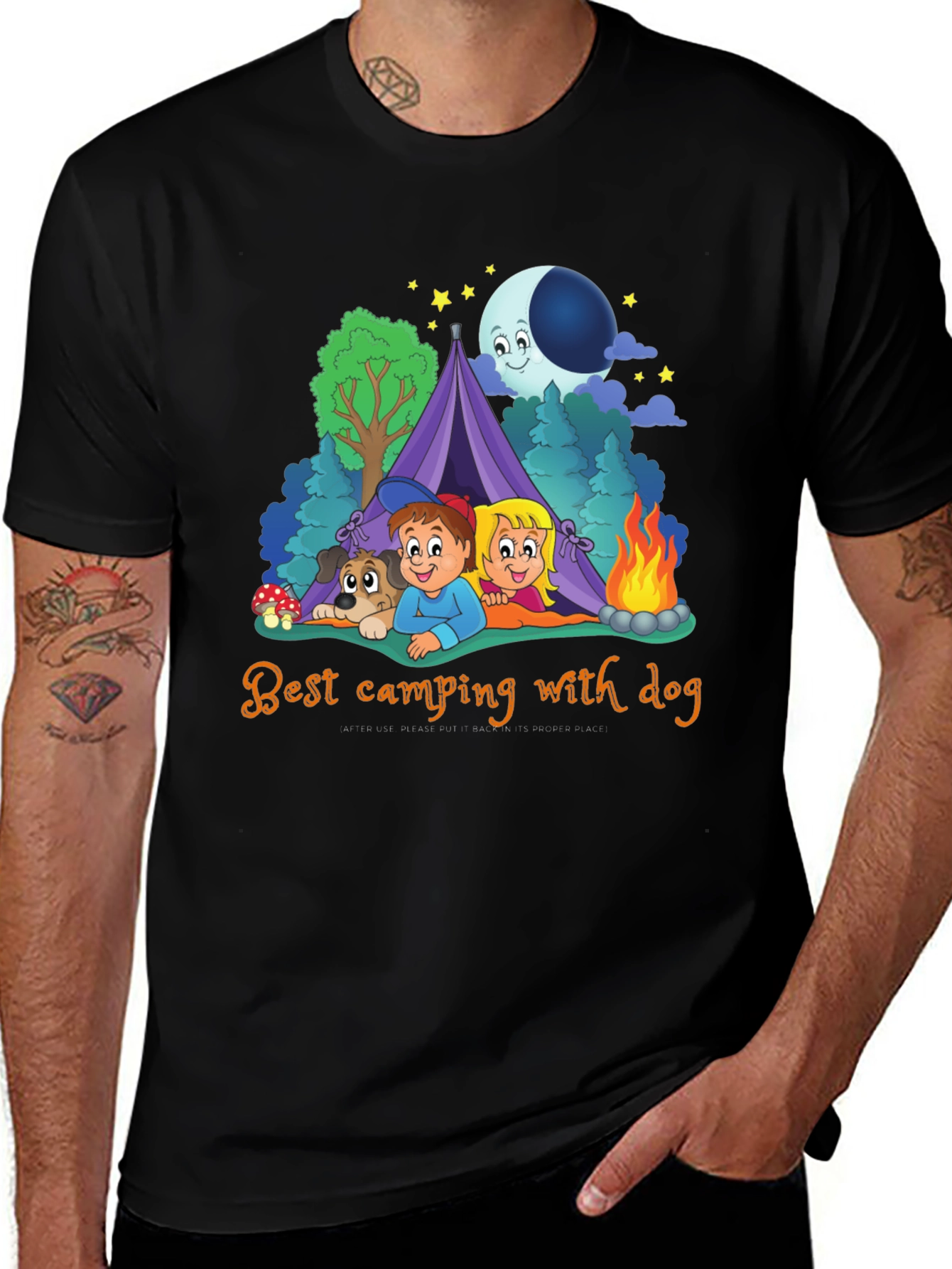 Camping with Dog Graphic T-Shirt