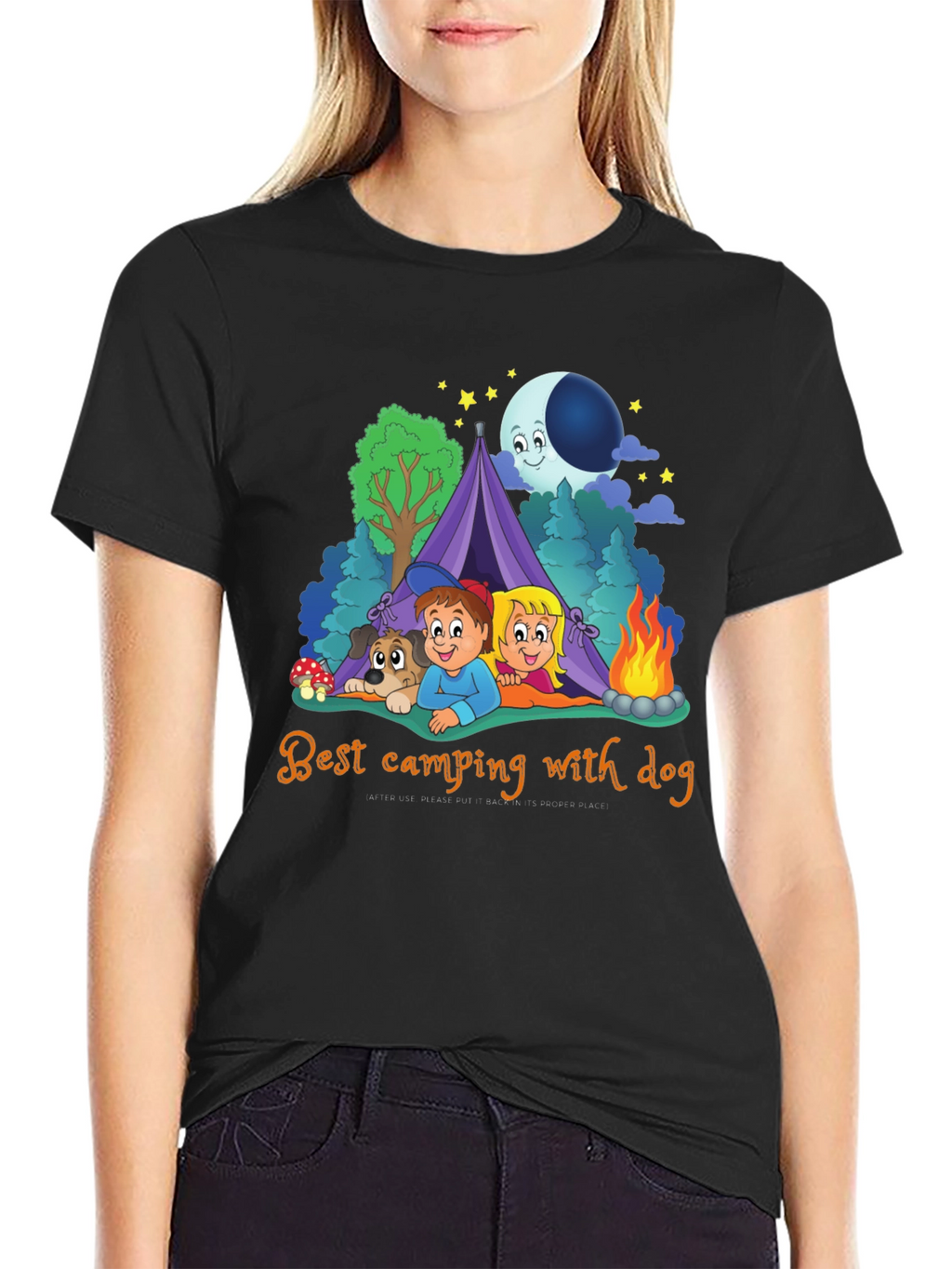 Camping with Dog Graphic T-Shirt