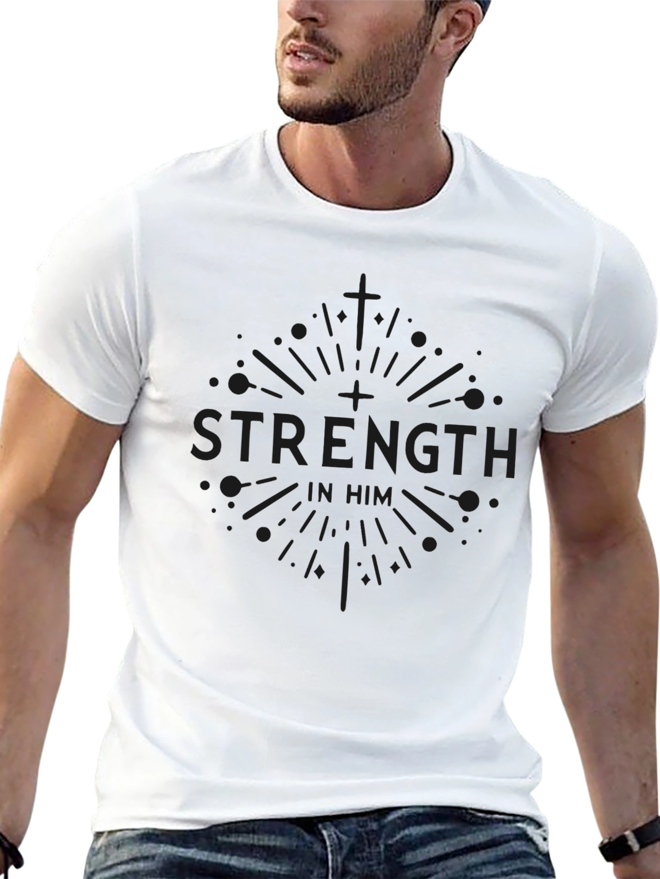Strength In Him Black T-Shirt Christian Apparel