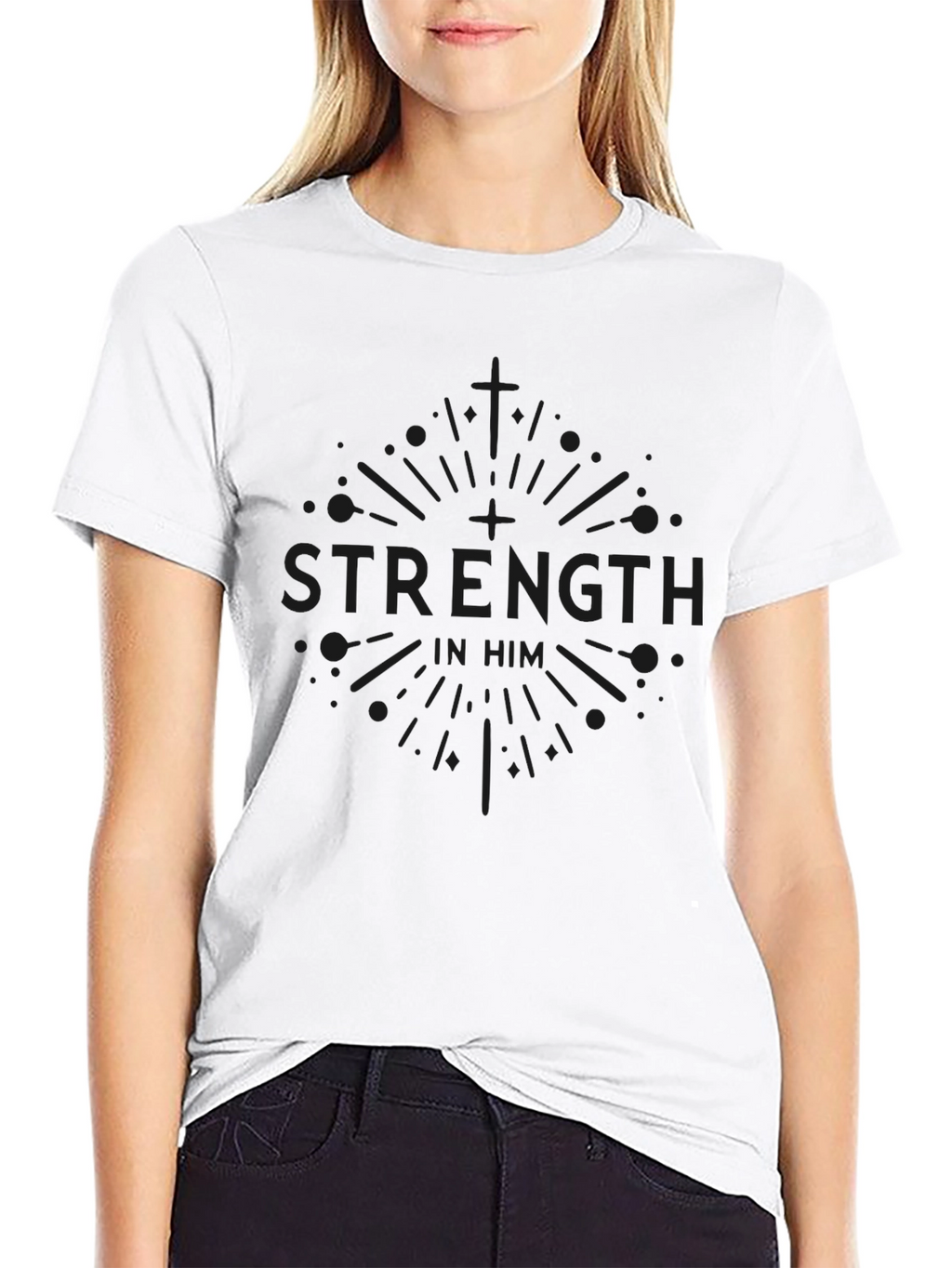 Strength In Him Black T-Shirt Christian Apparel
