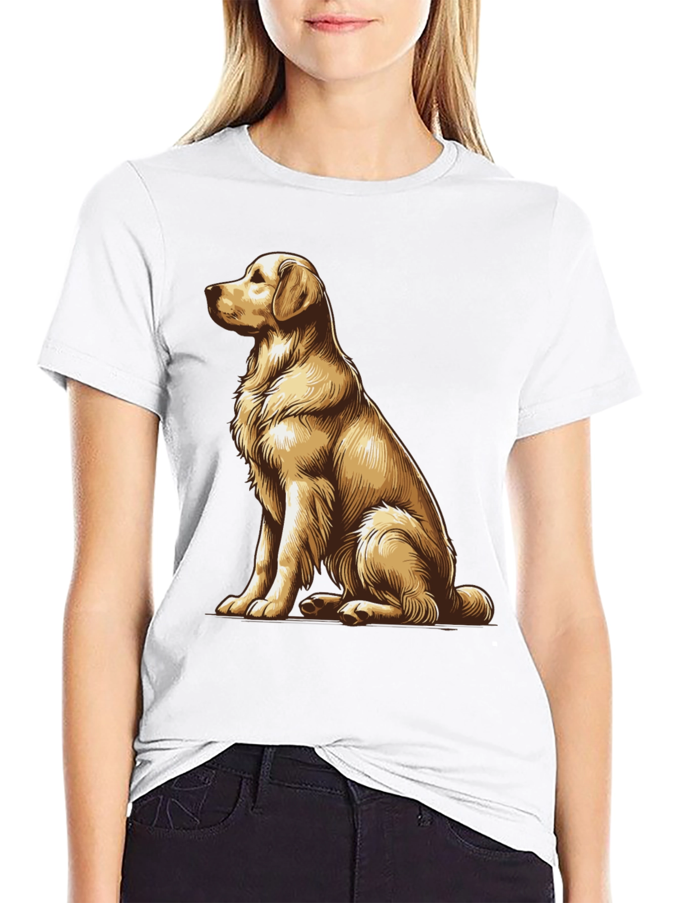 Golden Retriever Graphic Tee - Black Cotton Comfort