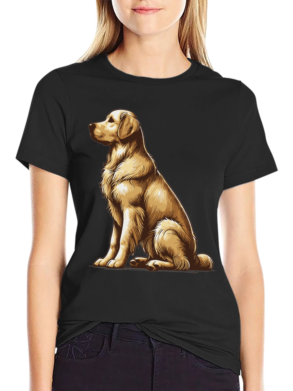 Golden Retriever Graphic Tee - Black Cotton Comfort