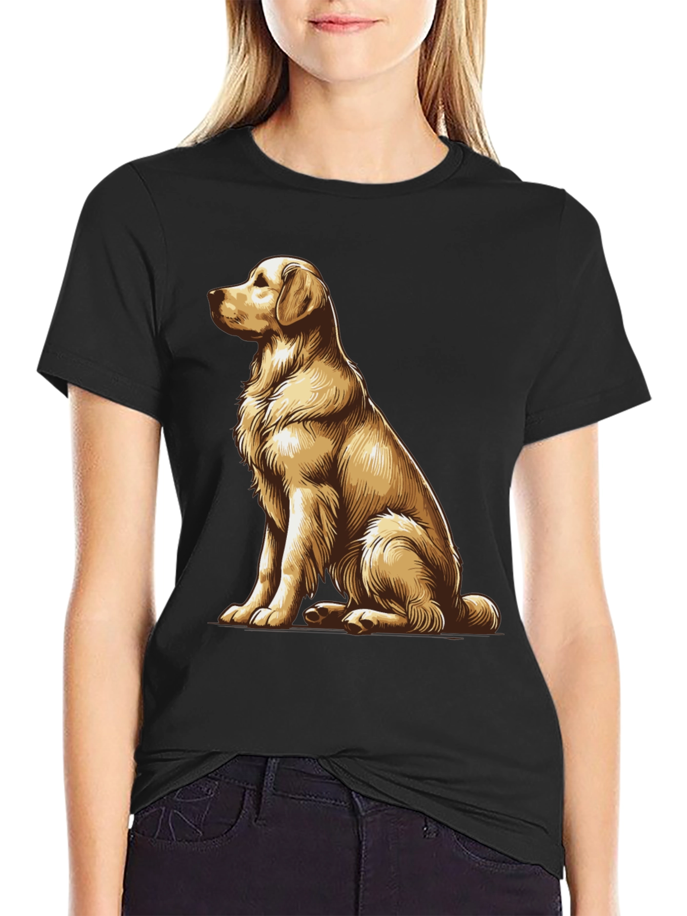 Golden Retriever Graphic Tee - Black Cotton Comfort