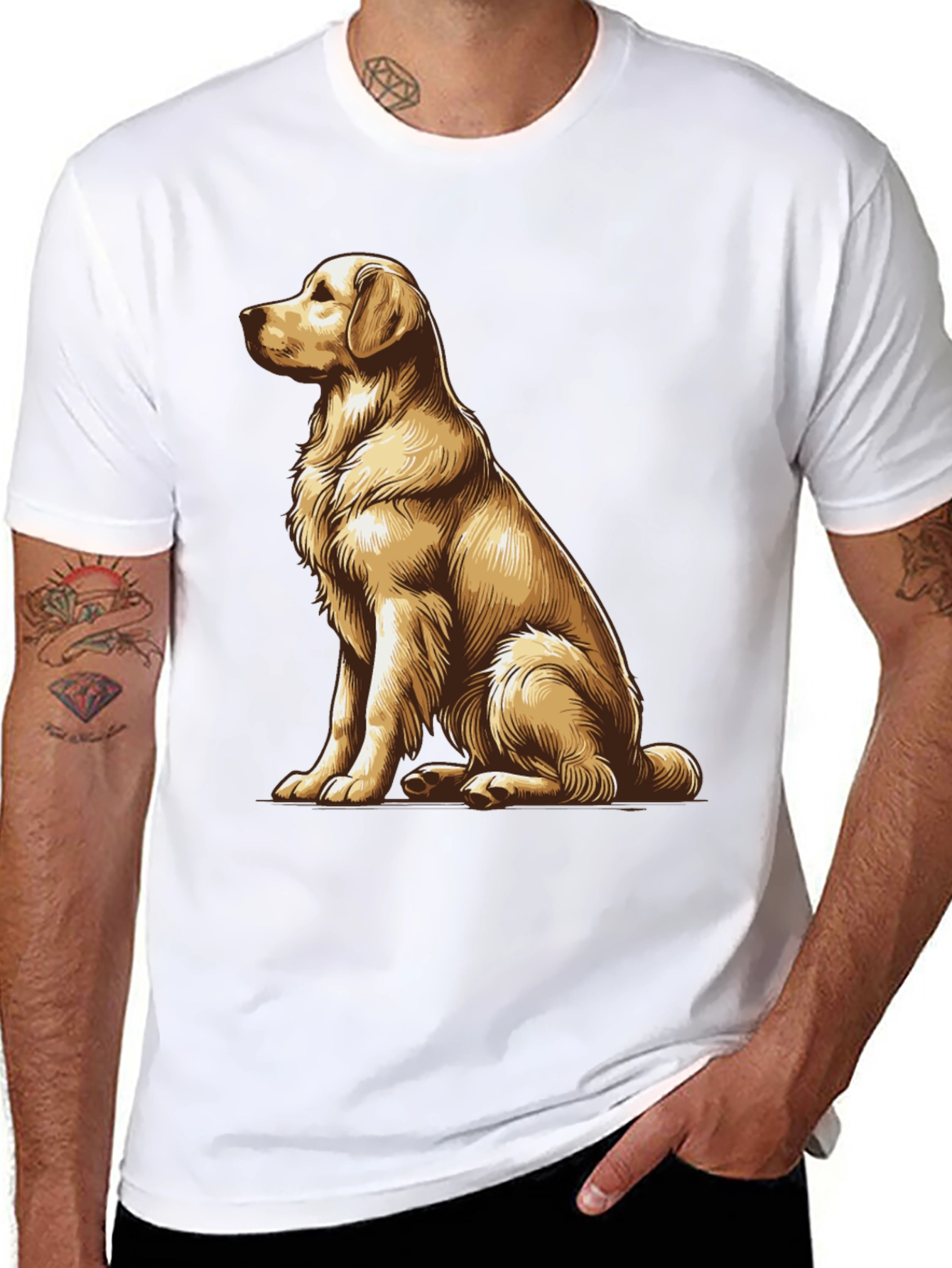 Golden Retriever Graphic Tee - Black Cotton Comfort