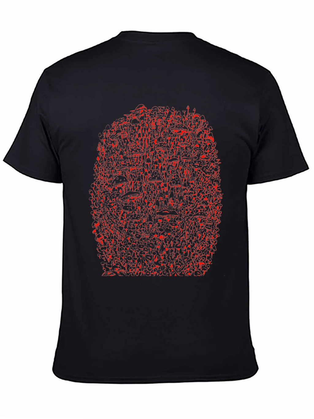 Unique Red Abstract Print Black Crewneck T-Shirt