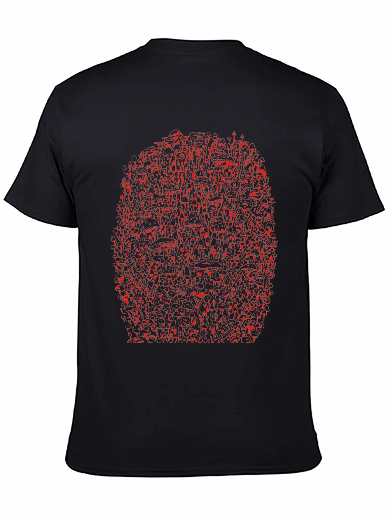 Unique Red Abstract Print Black Crewneck T-Shirt