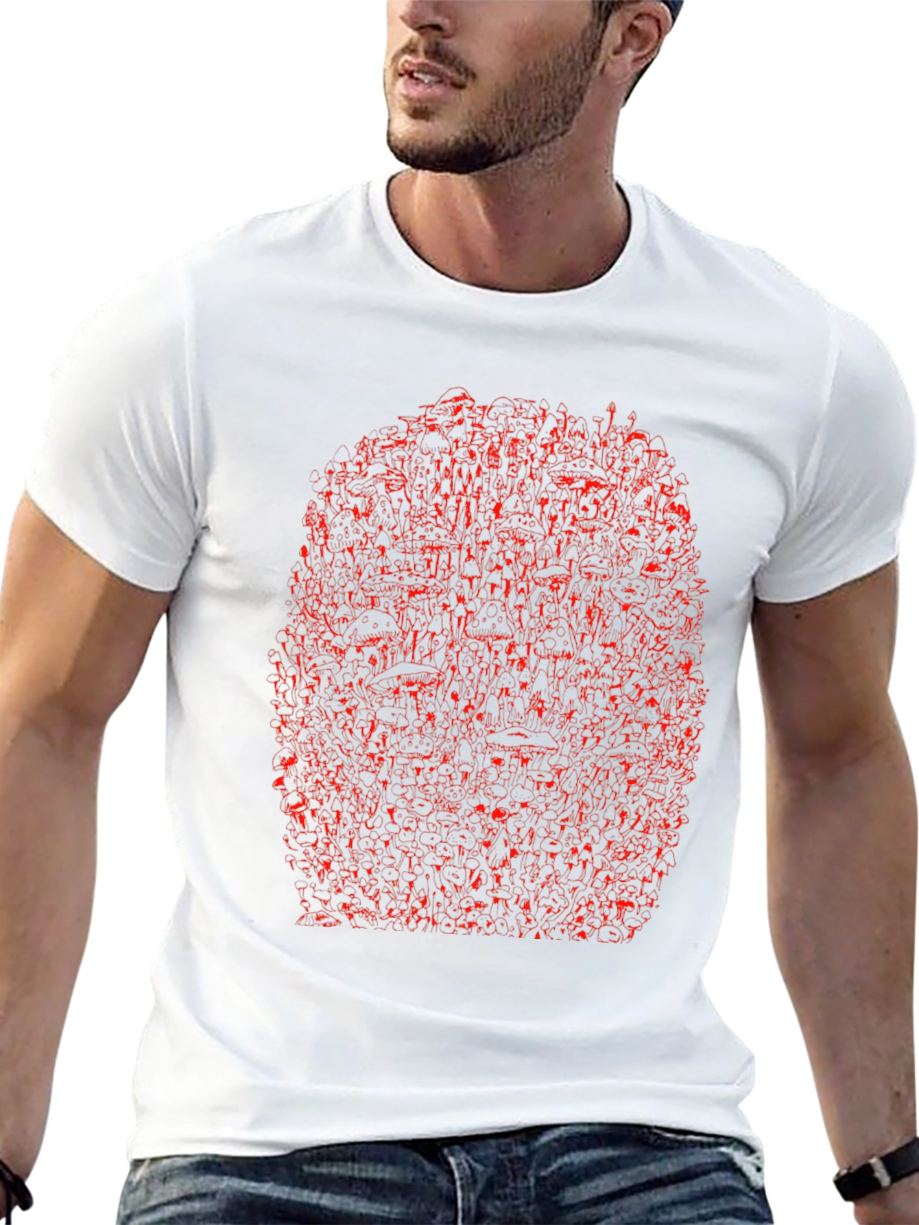 Unique Red Abstract Print Black Crewneck T-Shirt