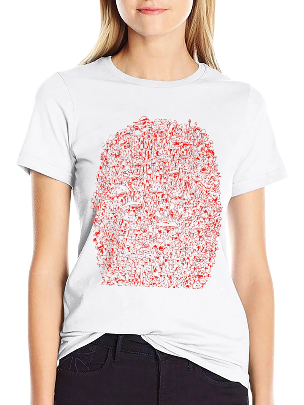 Unique Red Abstract Print Black Crewneck T-Shirt