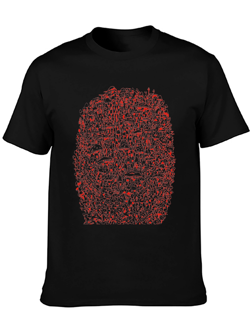 Unique Red Abstract Print Black Crewneck T-Shirt