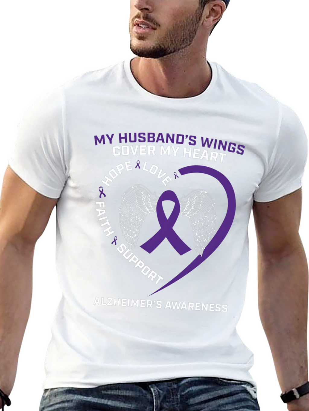 Alzheimers Awareness Husband Wings Heart T-Shirt