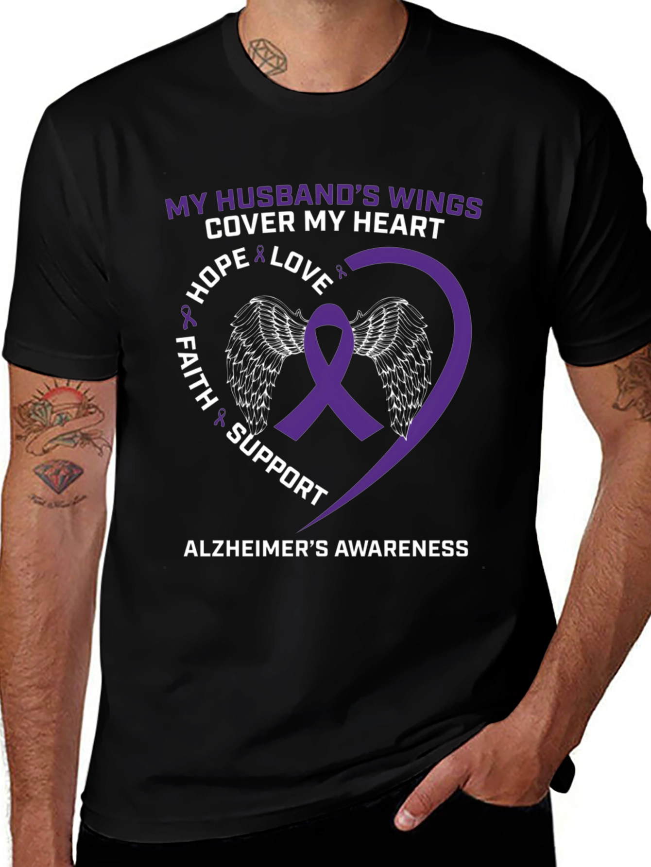 Alzheimers Awareness Husband Wings Heart T-Shirt