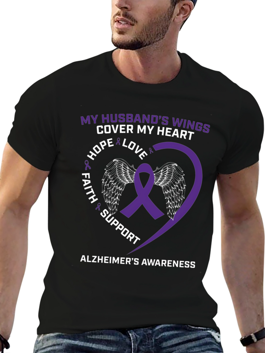 Alzheimers Awareness Husband Wings Heart T-Shirt