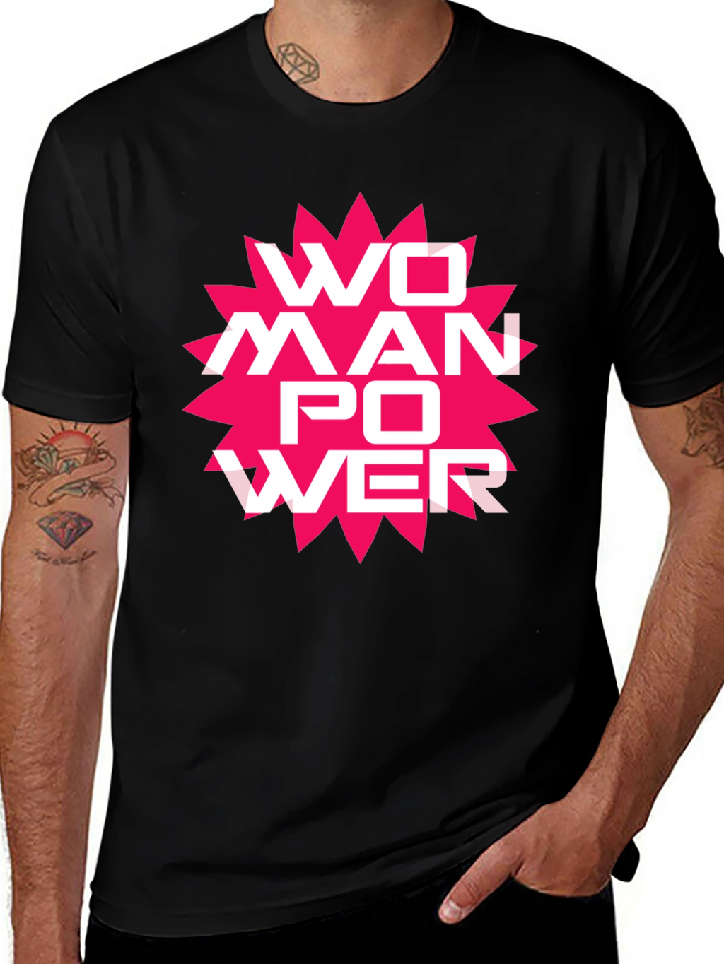 Woman Power Graphic Tee - Black Cotton T-Shirt