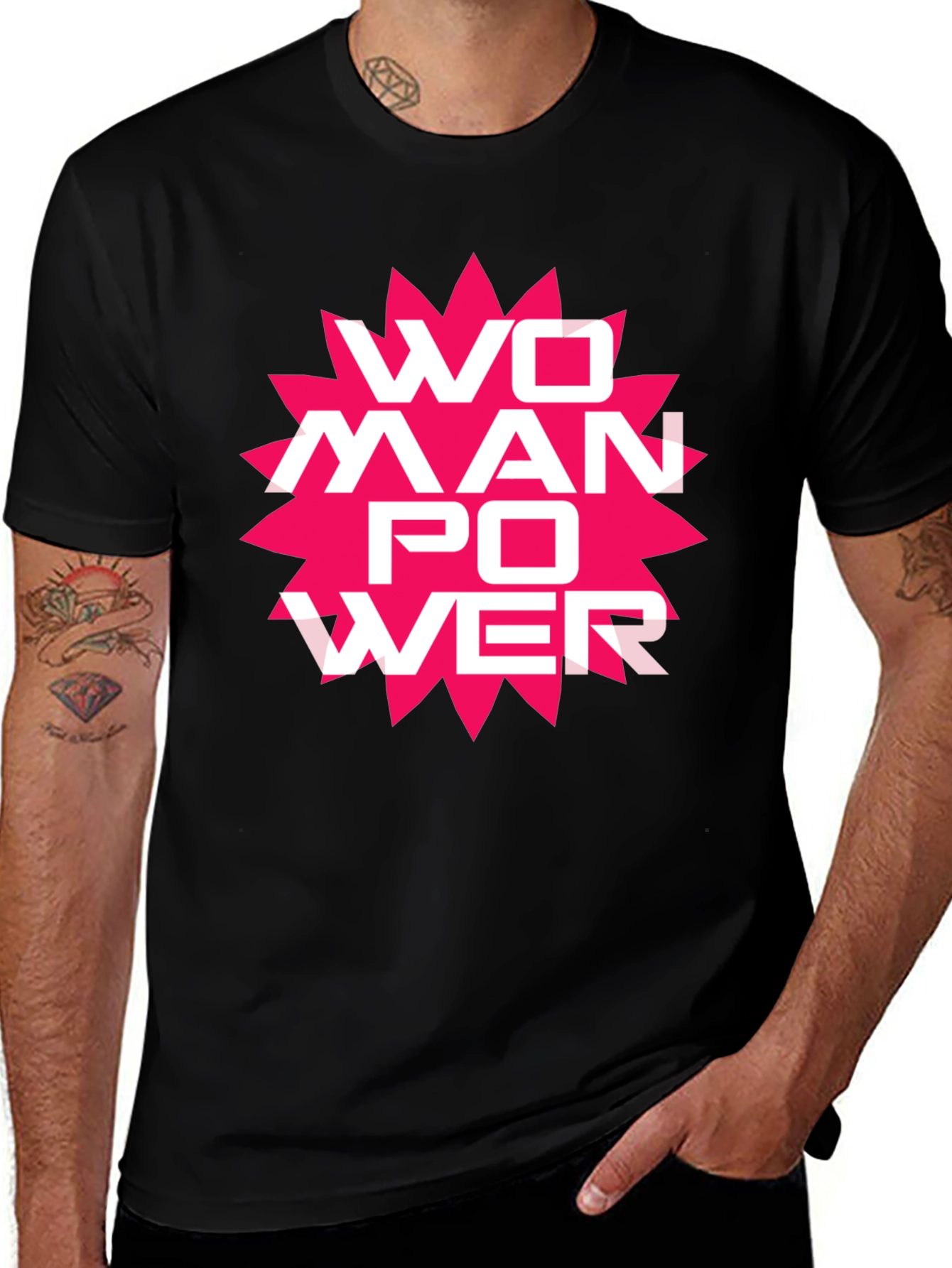 Woman Power Graphic Tee - Black Cotton T-Shirt