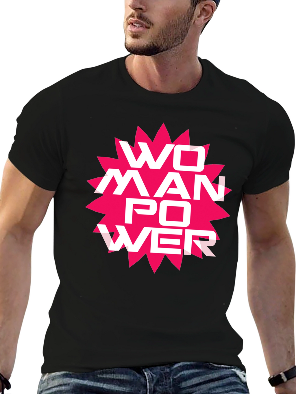 Woman Power Graphic Tee - Black Cotton T-Shirt