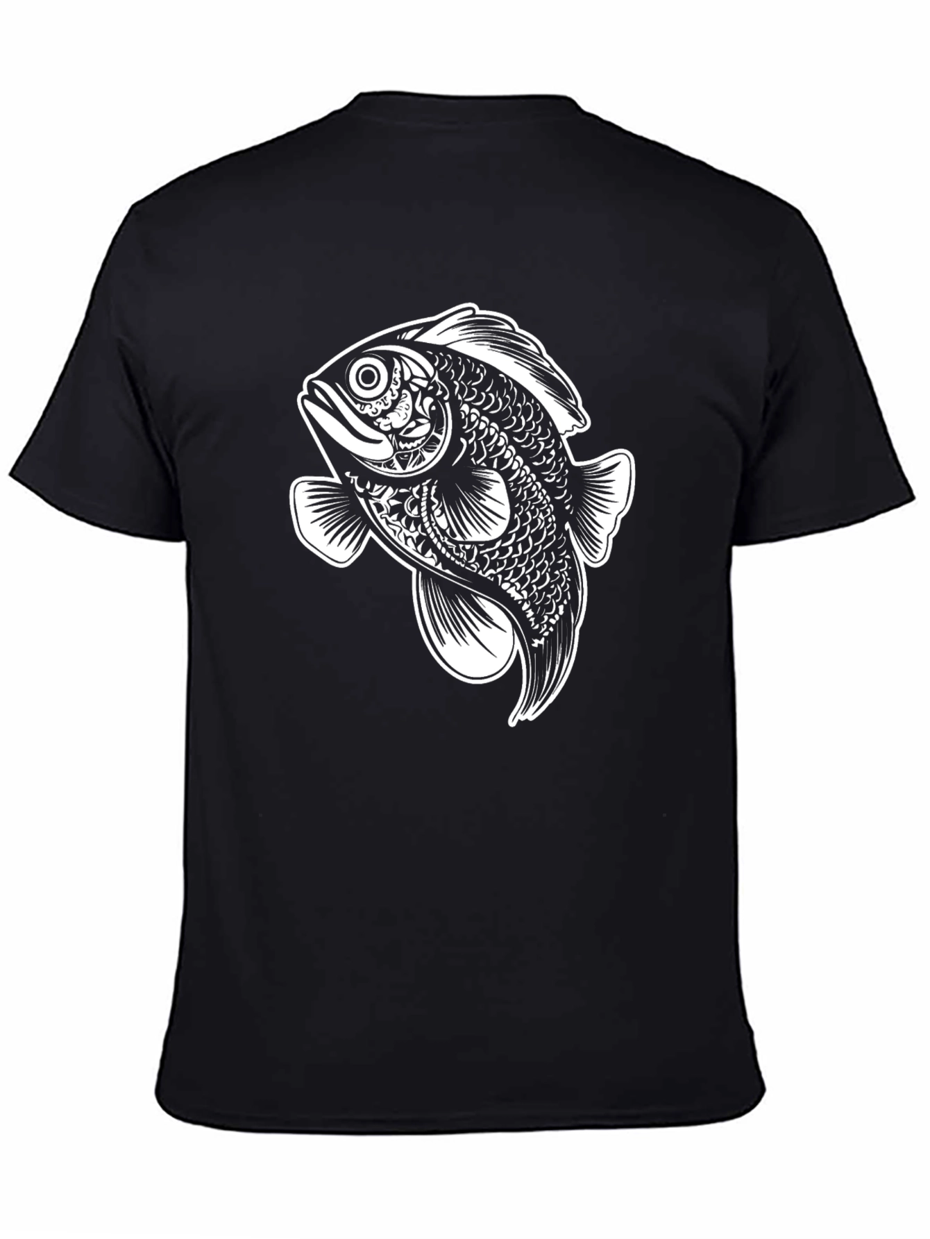 Black T-Shirt with Artistic Fish Graphic