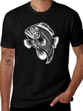 Black T-Shirt with Artistic Fish Graphic