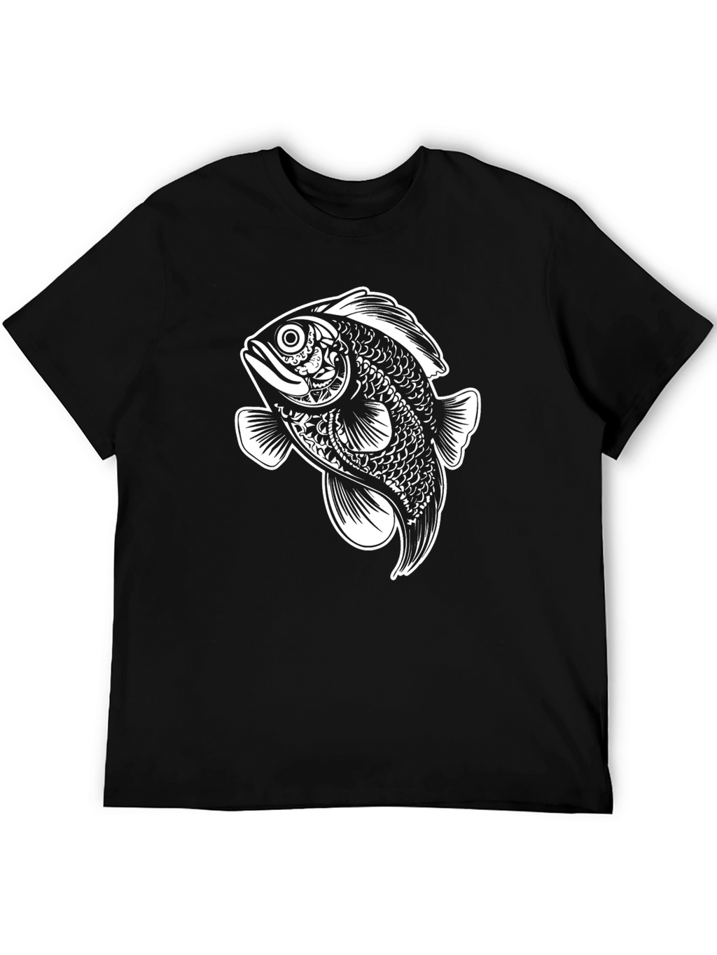Black T-Shirt with Artistic Fish Graphic