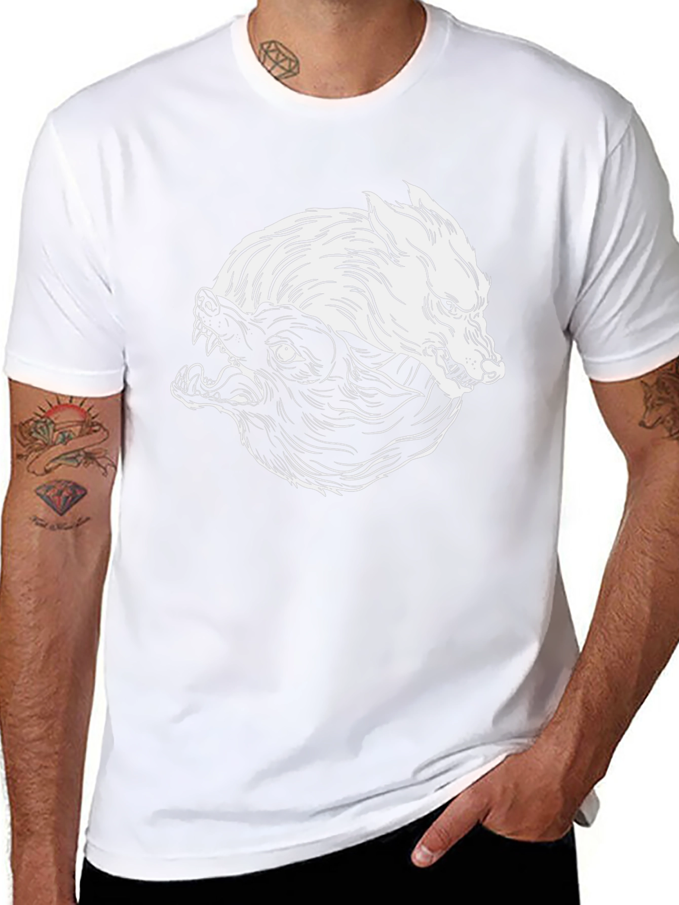 Yin Yang Wolves Graphic Tee - Black Cotton Blend