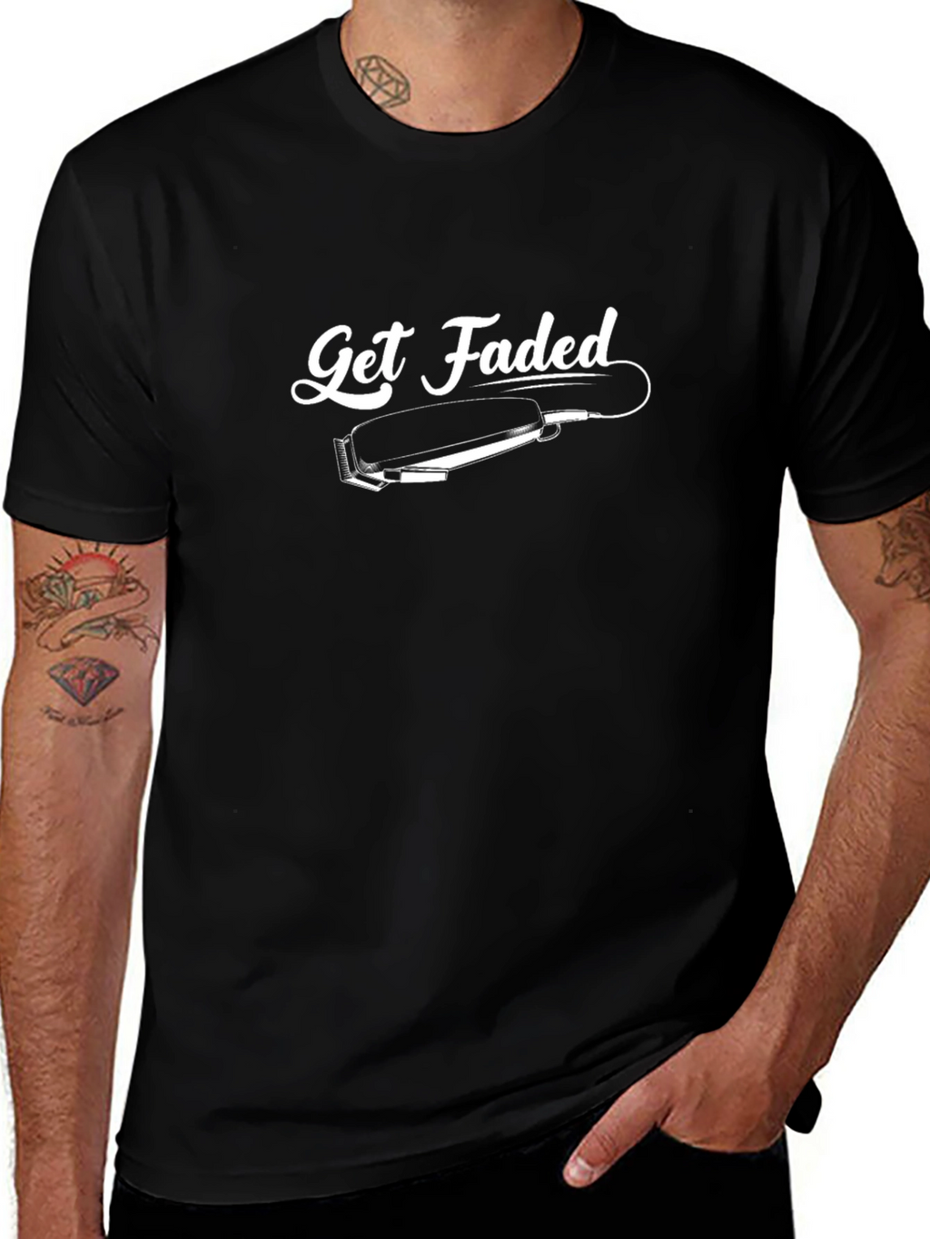 Get Faded Barber Graphic Tee - Black Cotton