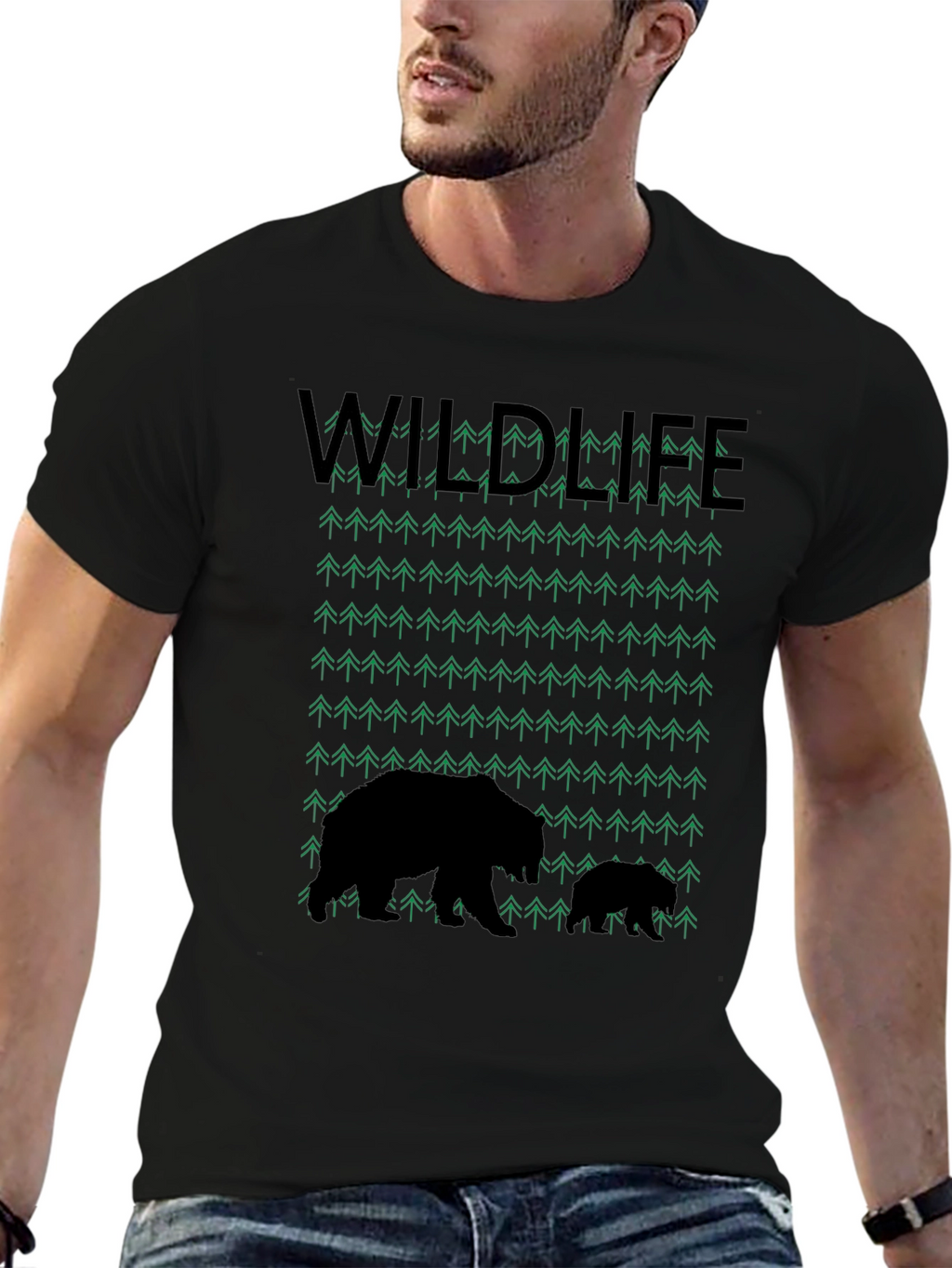 Wildlife Bear & Trees Graphic T-Shirt