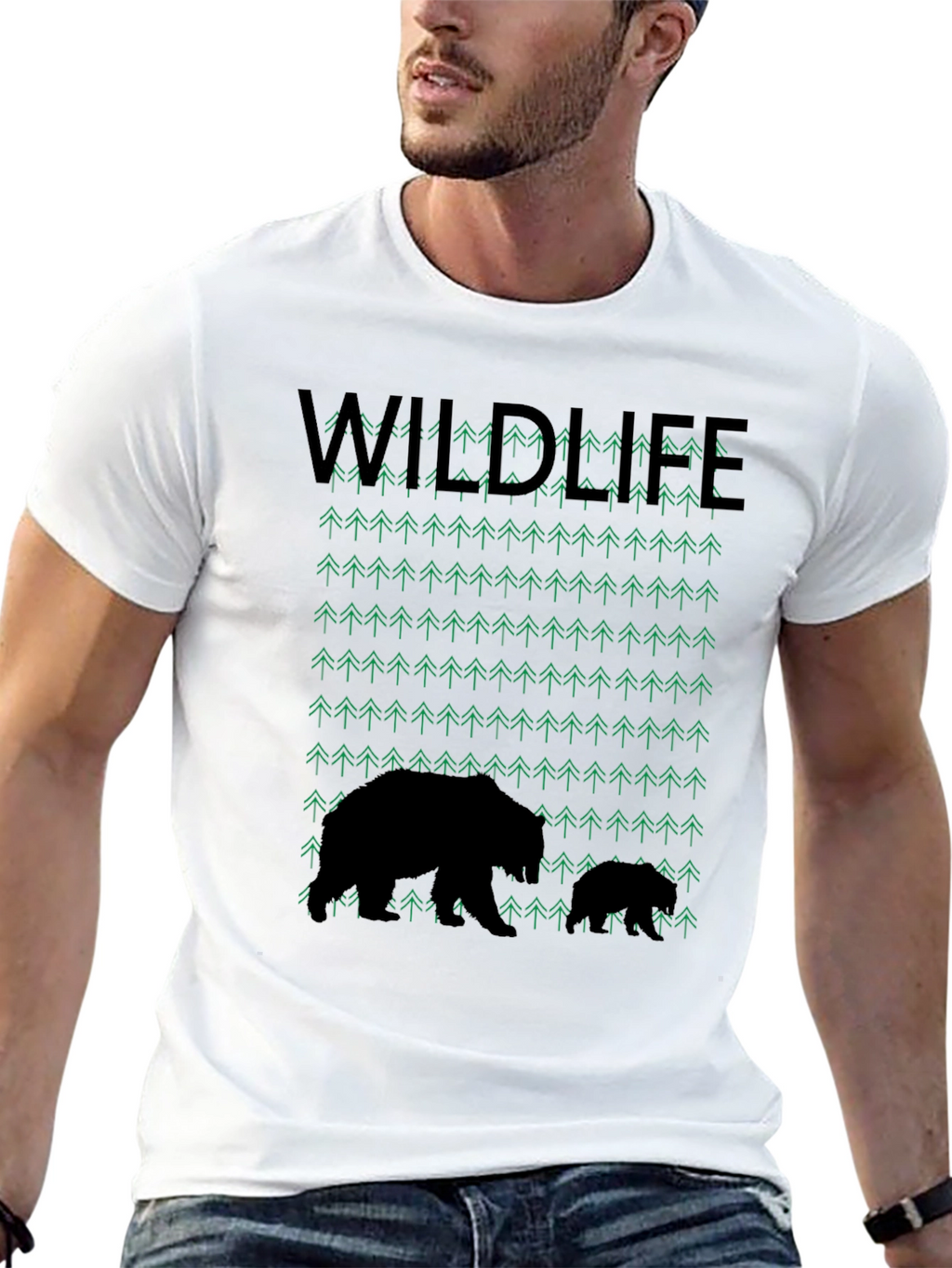 Wildlife Bear & Trees Graphic T-Shirt