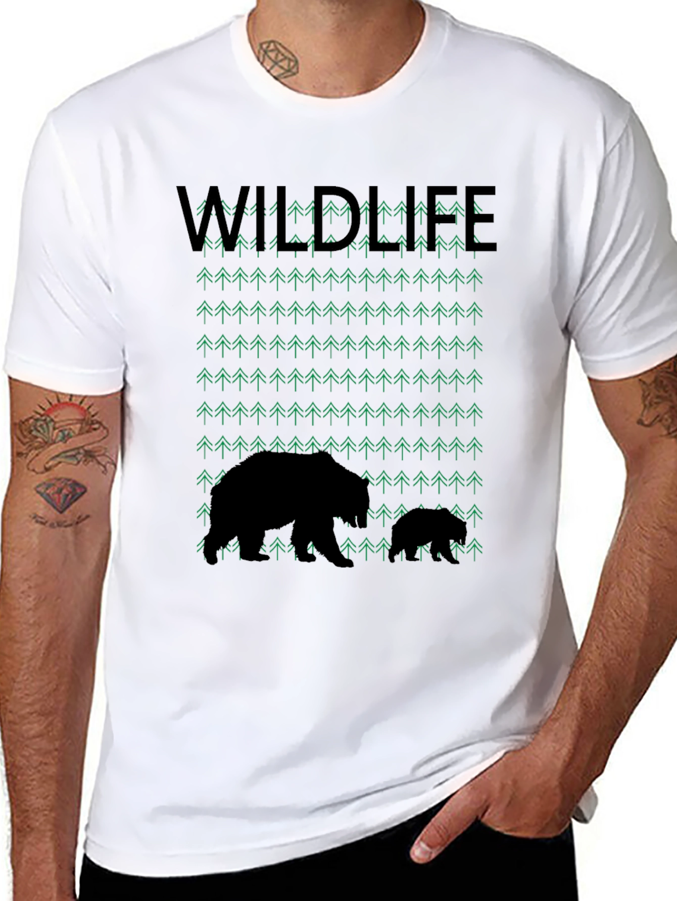 Wildlife Bear & Trees Graphic T-Shirt