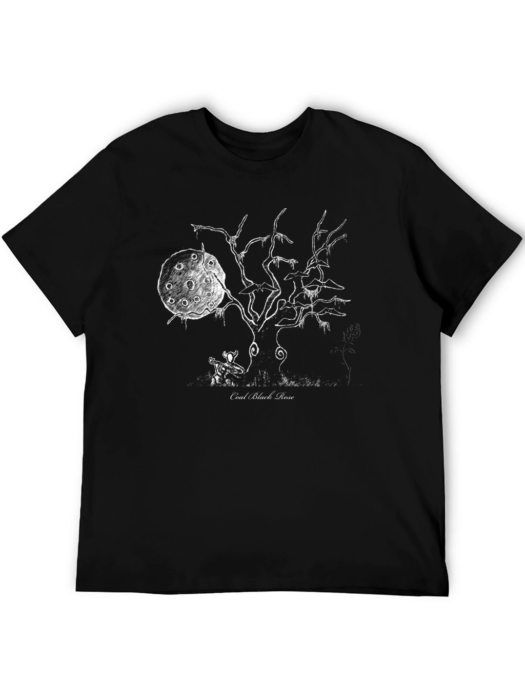 Coal Black Rose Graphic Tee - Ethereal Tree Design