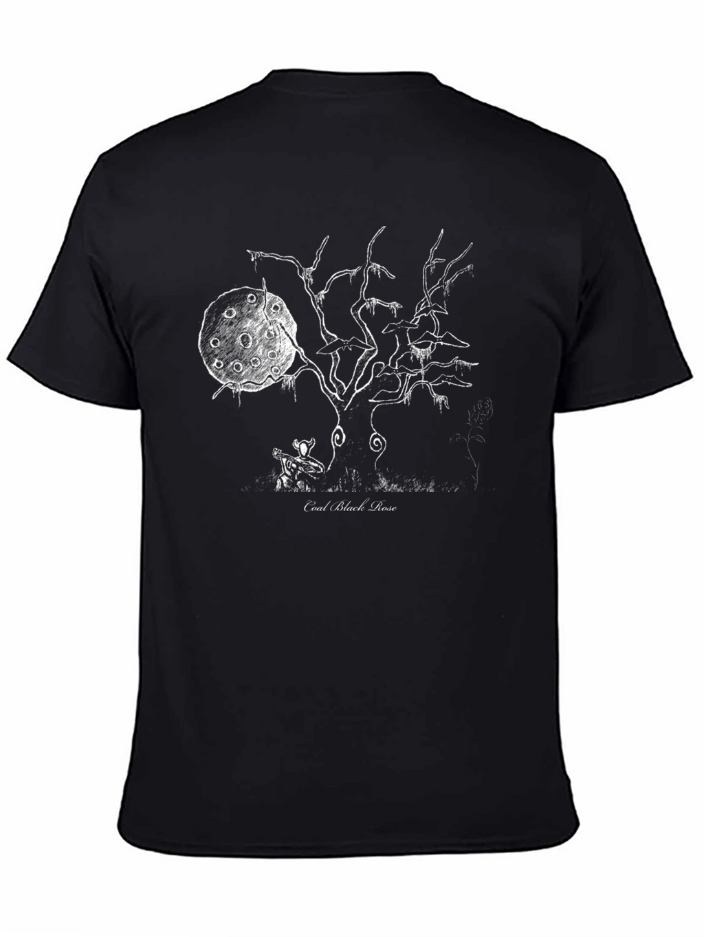 Coal Black Rose Graphic Tee - Ethereal Tree Design