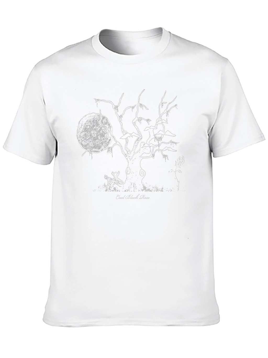 Coal Black Rose Graphic Tee - Ethereal Tree Design