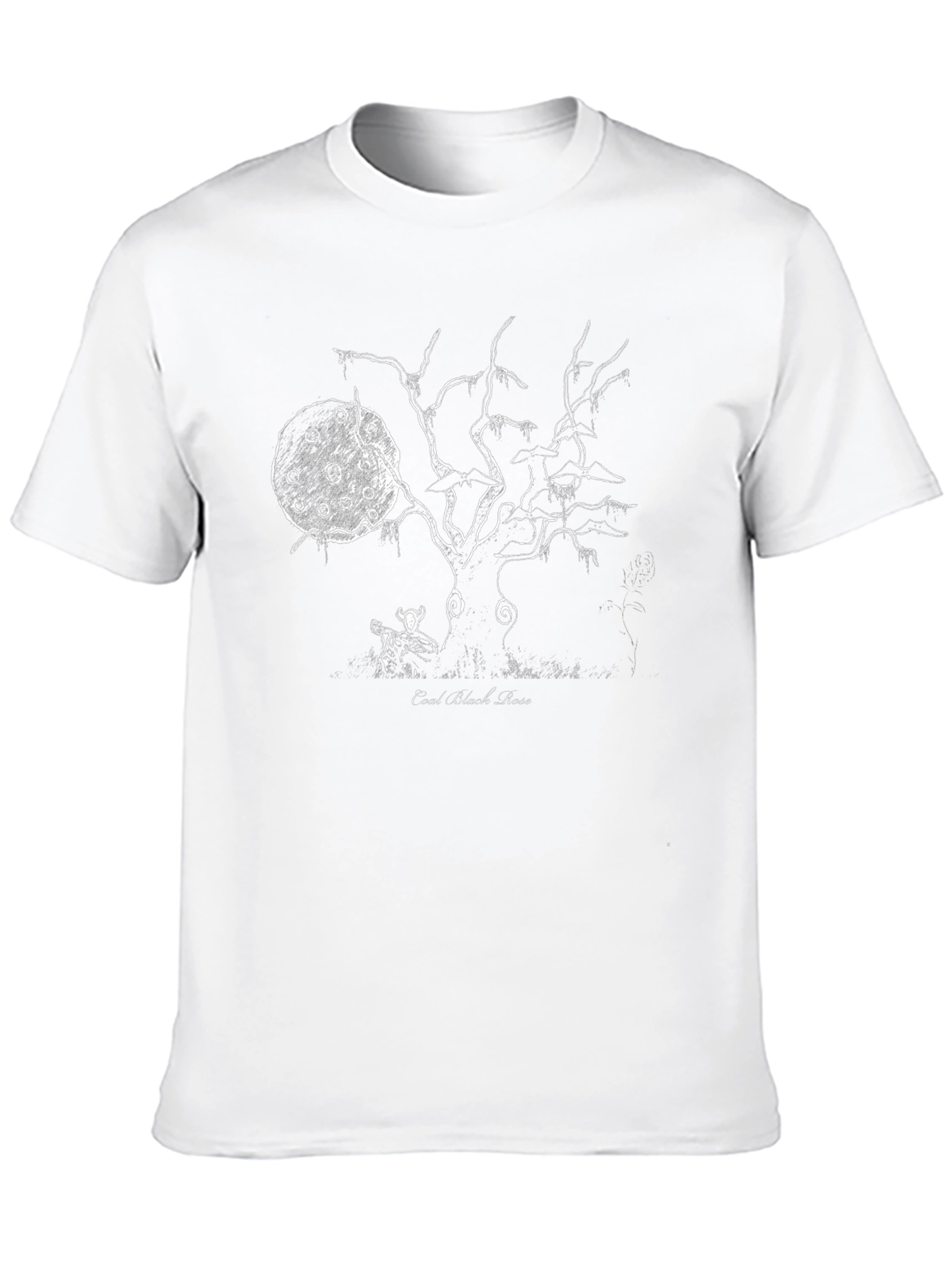 Coal Black Rose Graphic Tee - Ethereal Tree Design