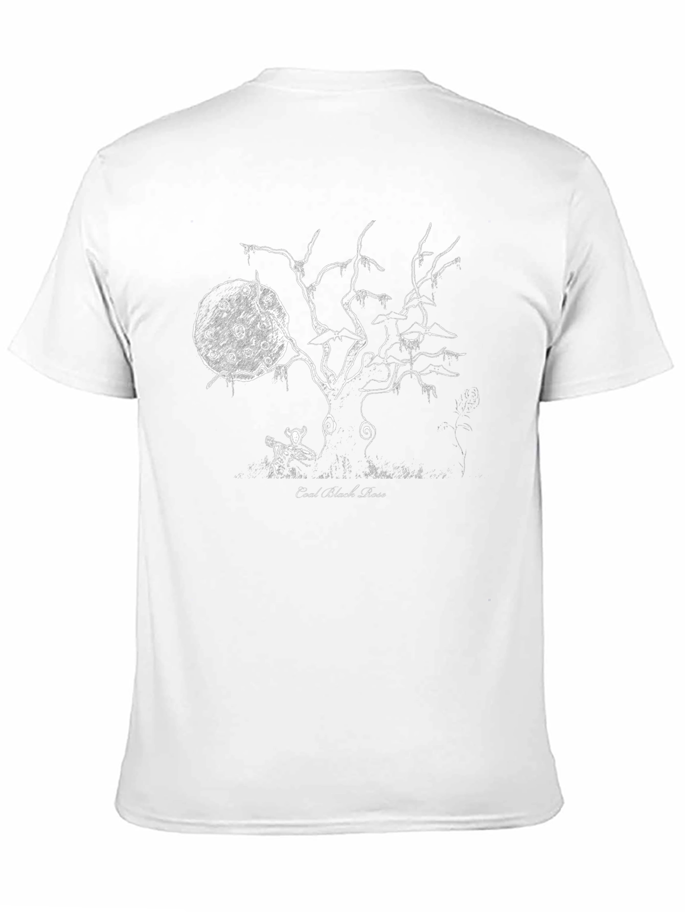 Coal Black Rose Graphic Tee - Ethereal Tree Design